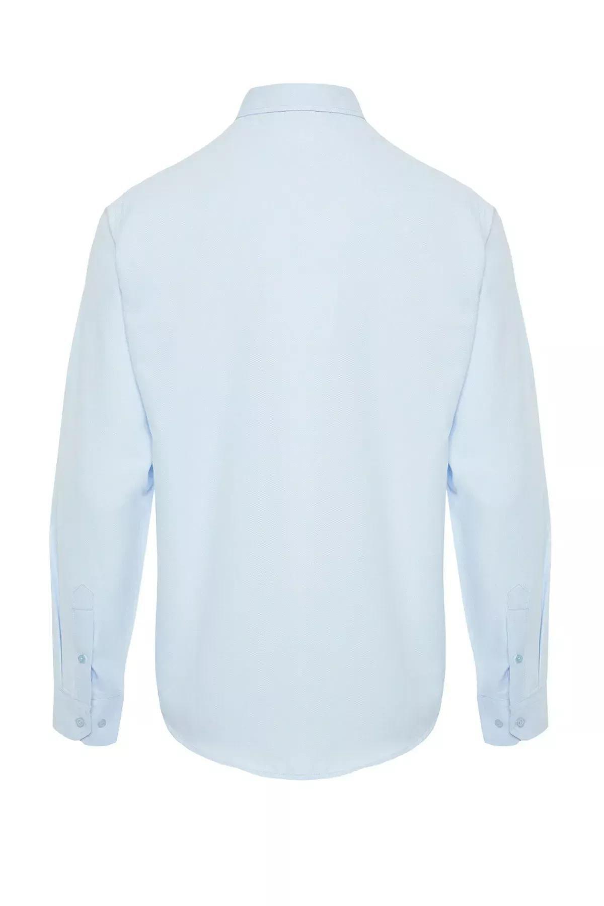 Blue Slim Fit Embroidered Shirt, LIGHT BLUE, large image number 7
