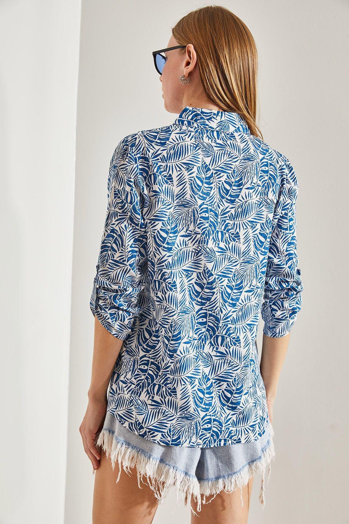 Blue Patterned Sleeve Folded Shirt, C101_5645, large image number 1