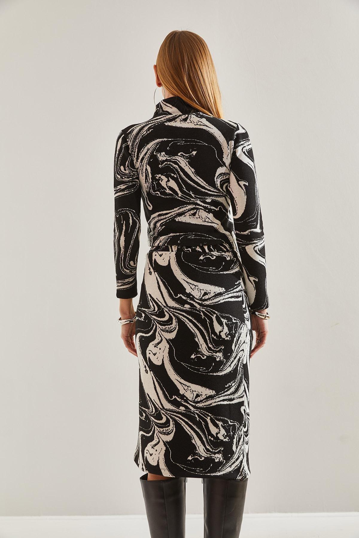 Black Patterned Crop Sweater, BLACK, large image number 4