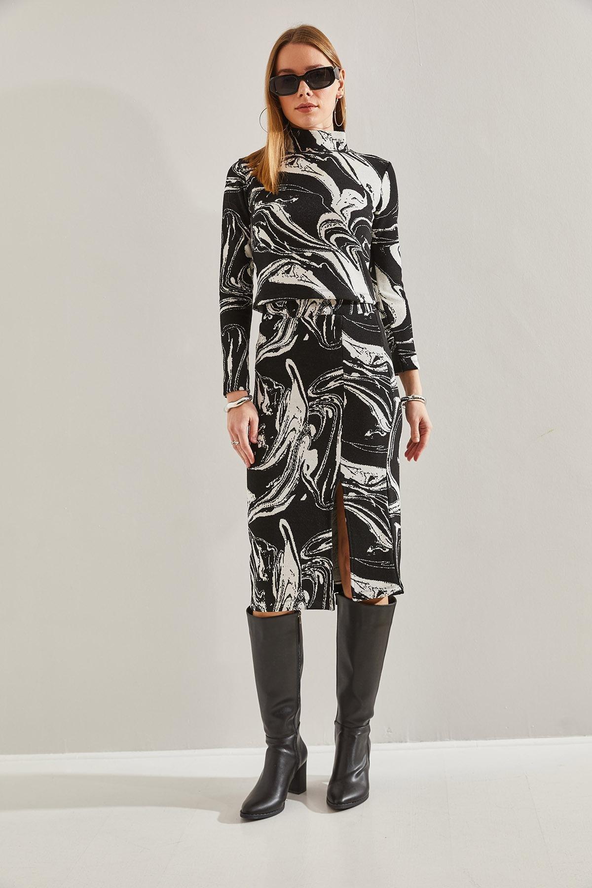 Black Patterned Crop Sweater, BLACK, large image number 5