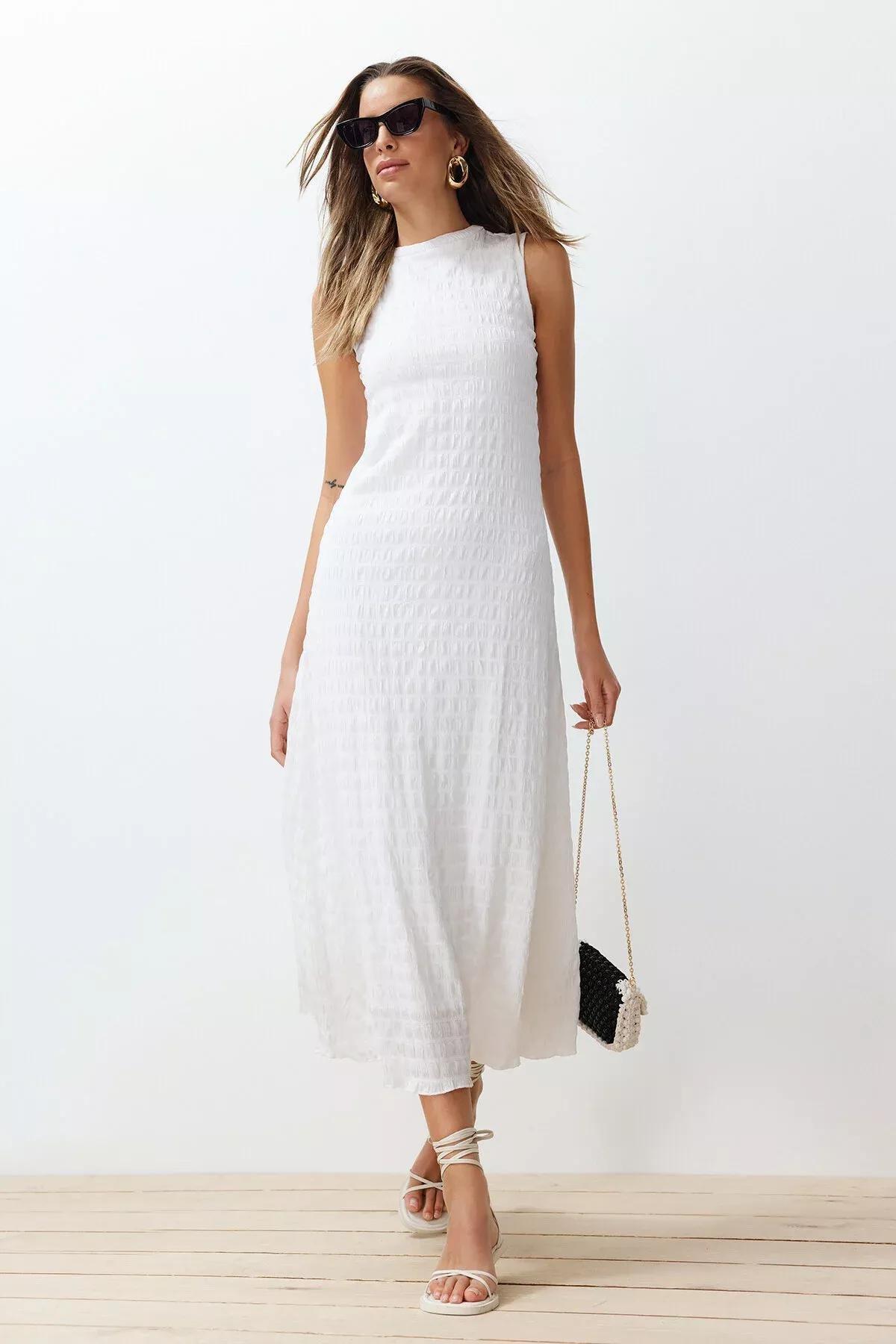 White Plain A-Line Maxi Dress, , large image number 0