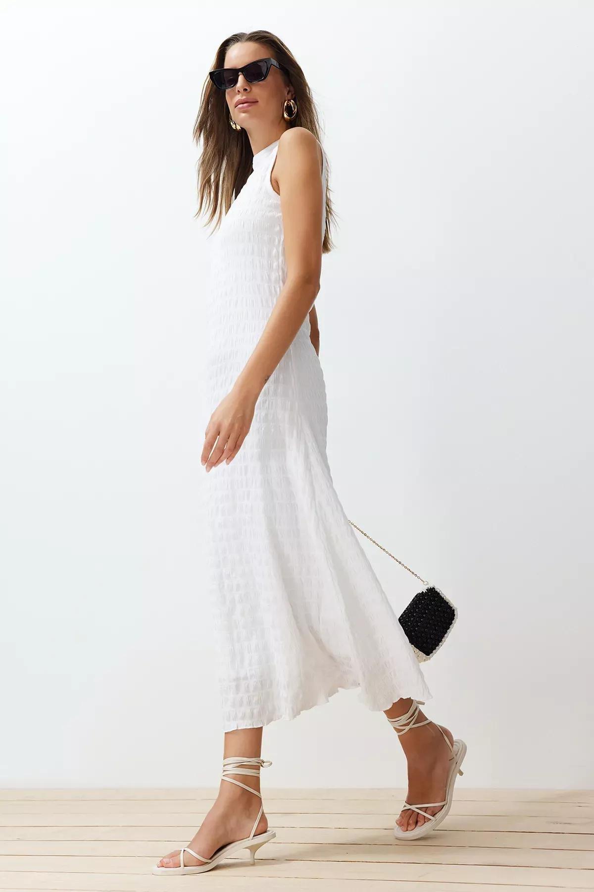 White Plain A-Line Maxi Dress, , large image number 3