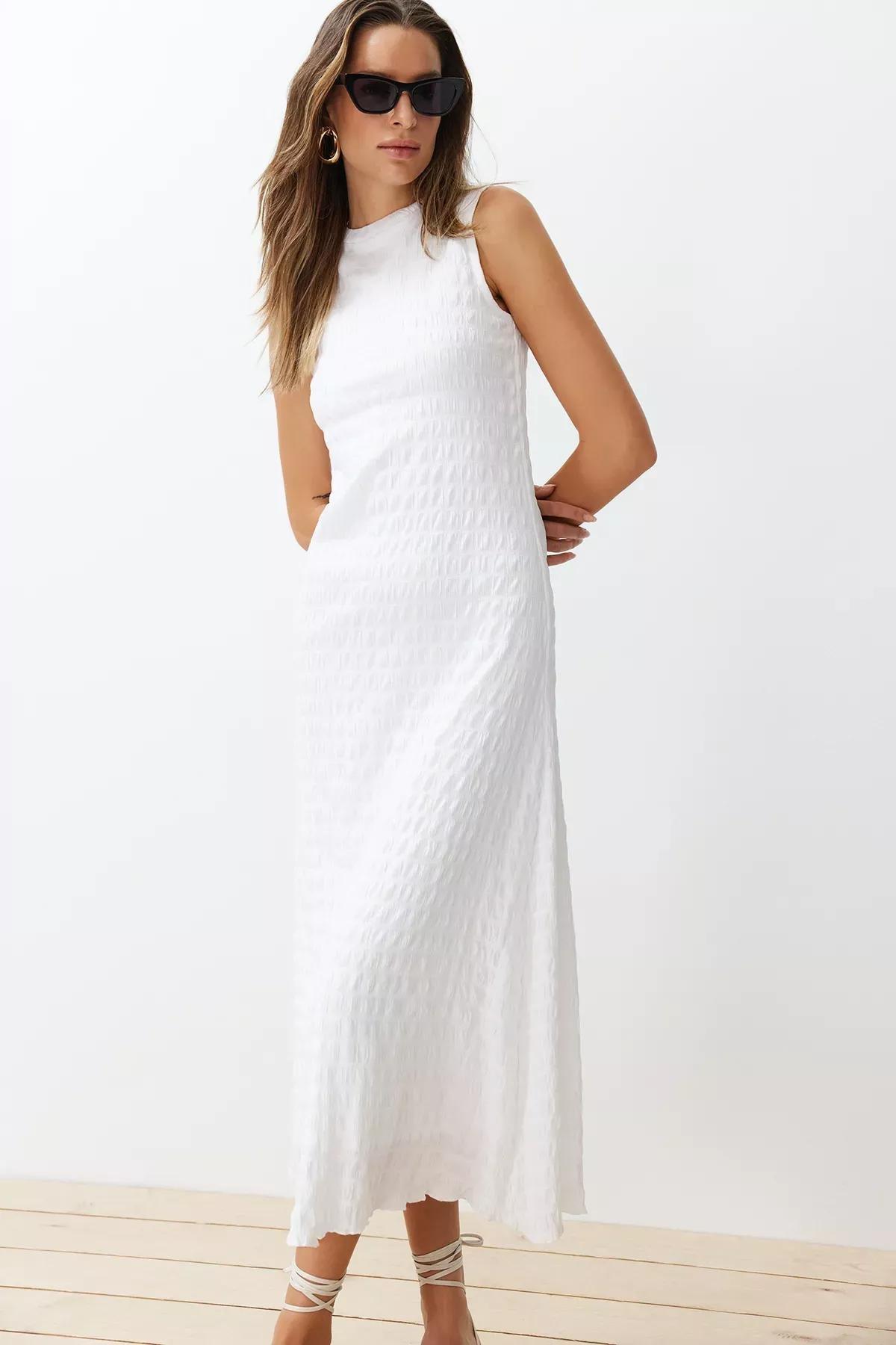 White Plain A-Line Maxi Dress, , large image number 4