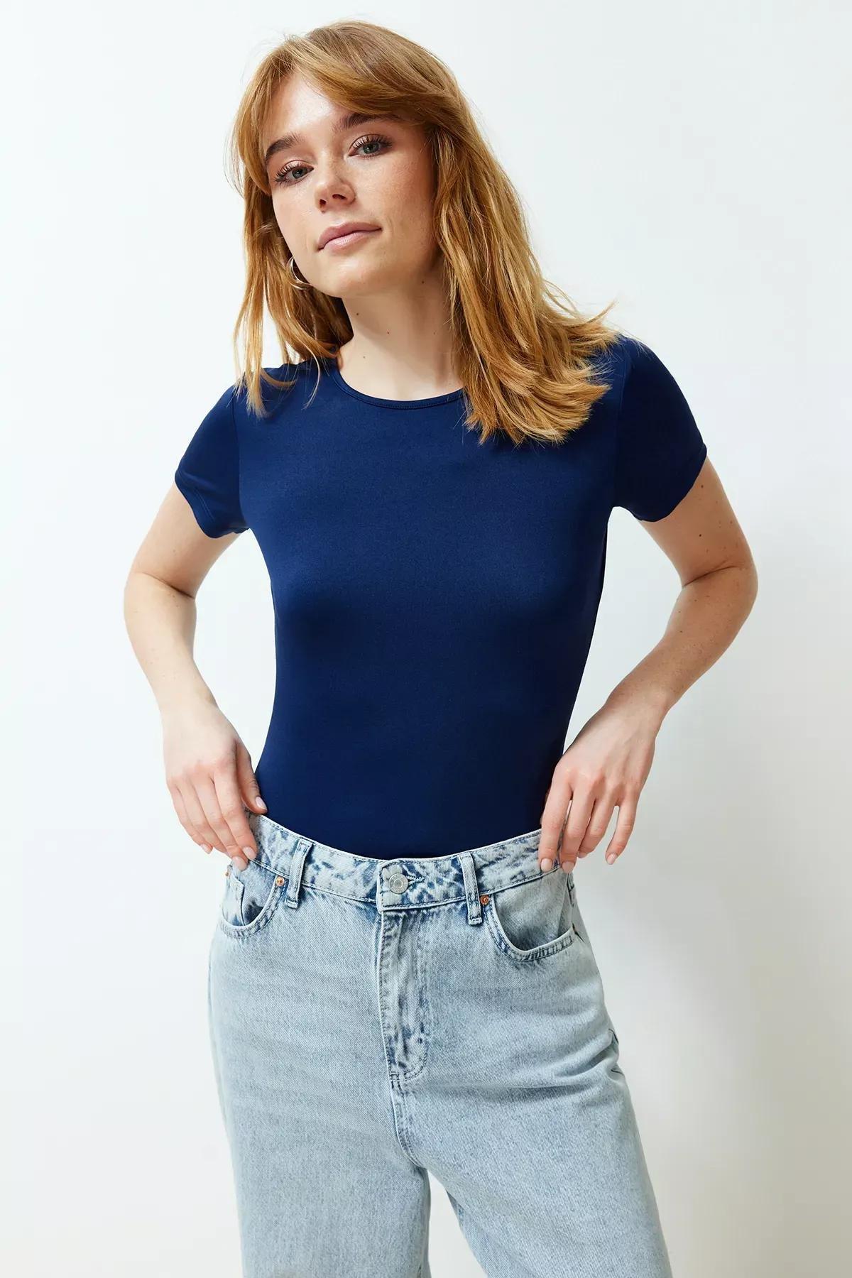 Navy Knitted Bodysuit, Navy blue, large image number 2