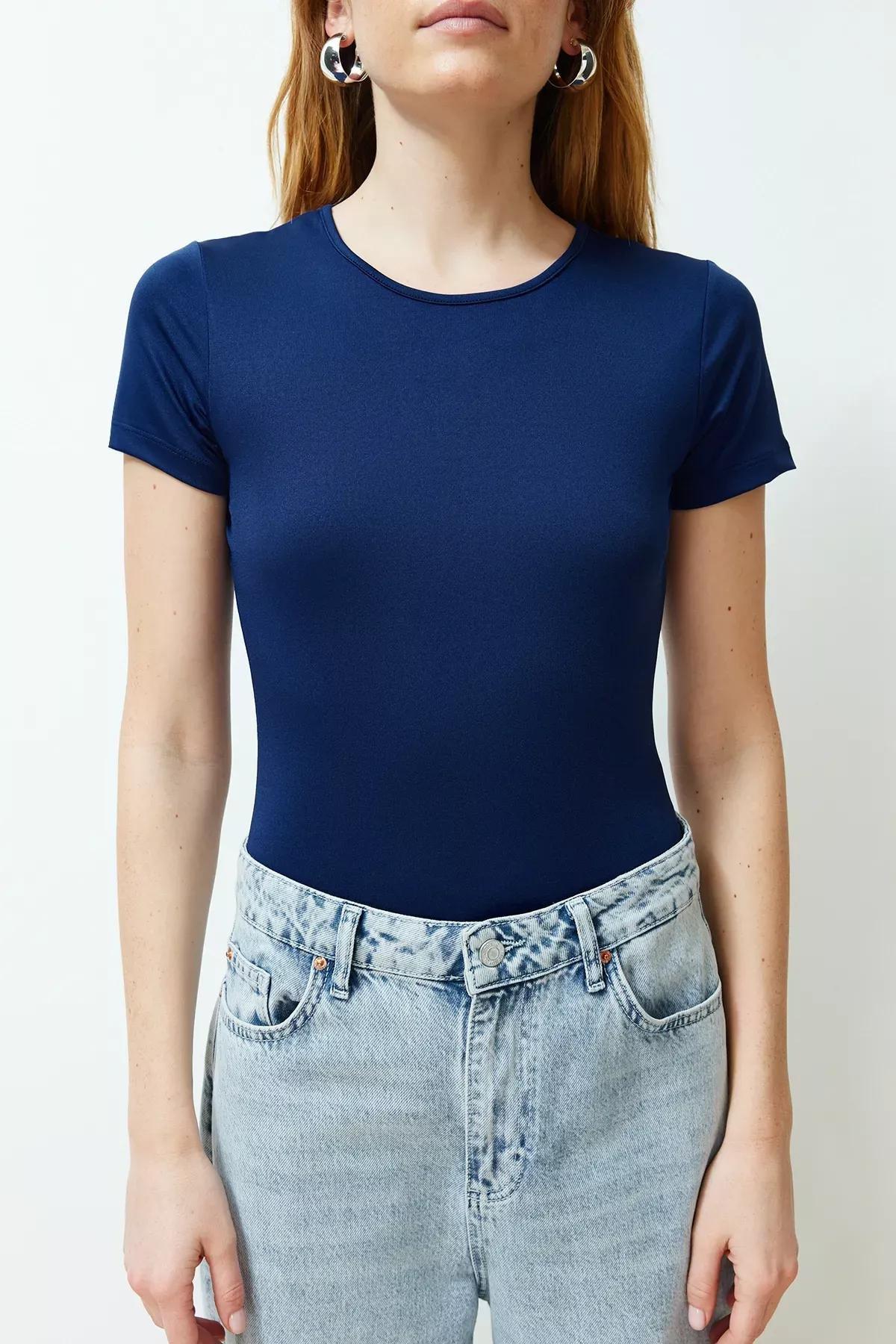 Navy Knitted Bodysuit, Navy blue, large image number 4