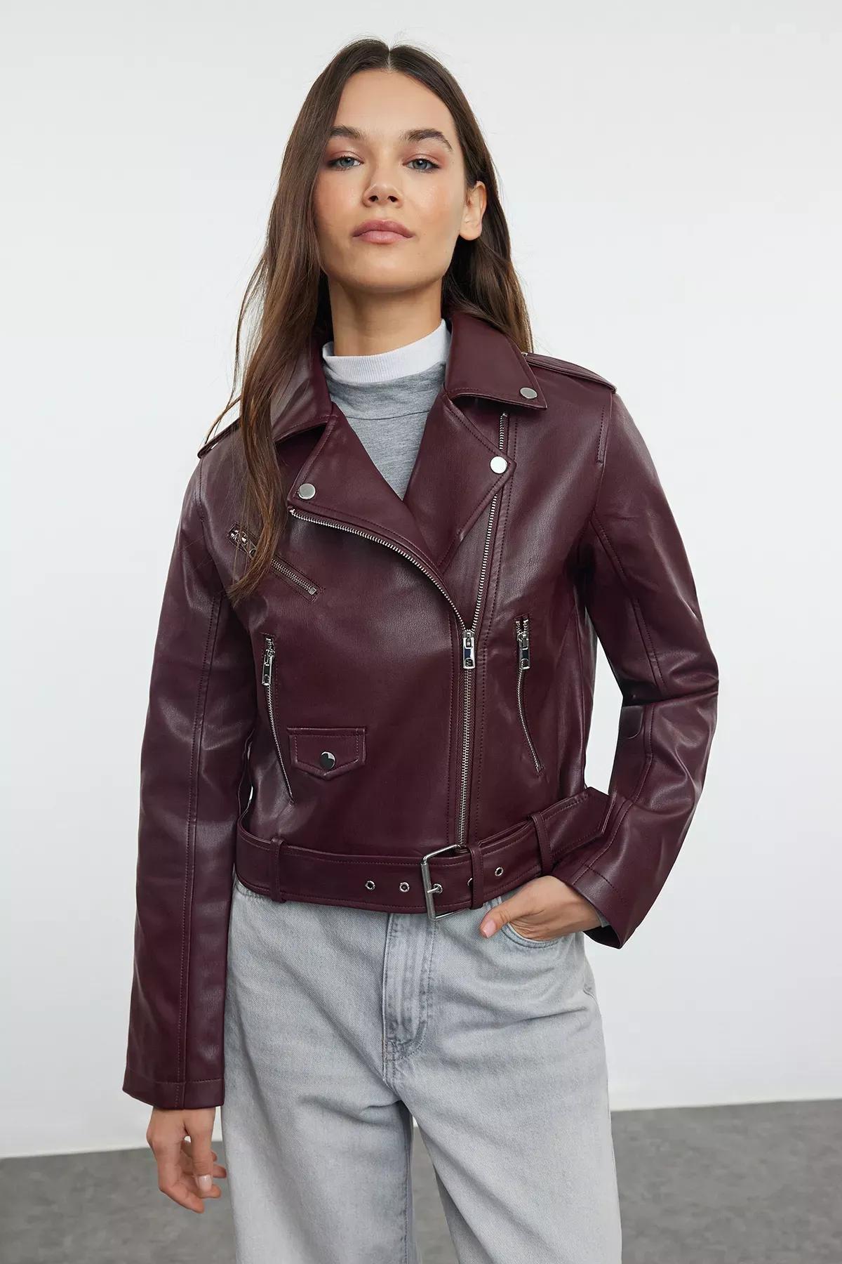 Red Faux Leather Biker Jacket, , large image number 1