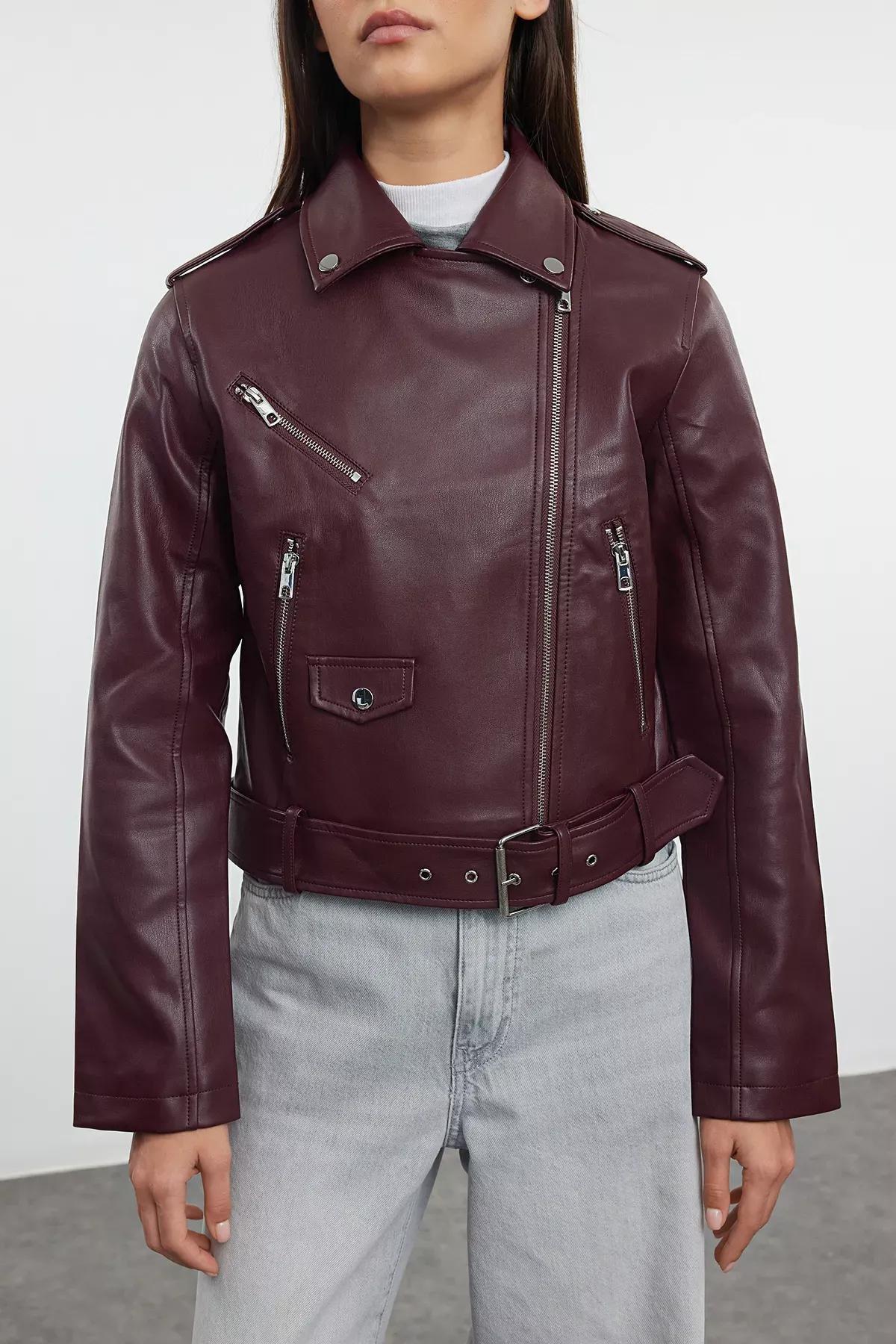 Red Faux Leather Biker Jacket, , large image number 2