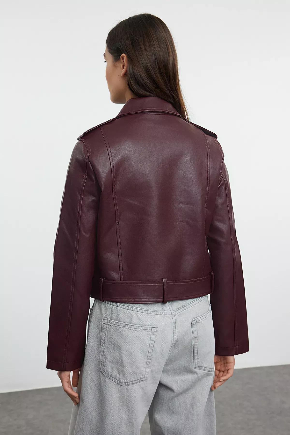 Red Faux Leather Biker Jacket, , large image number 4