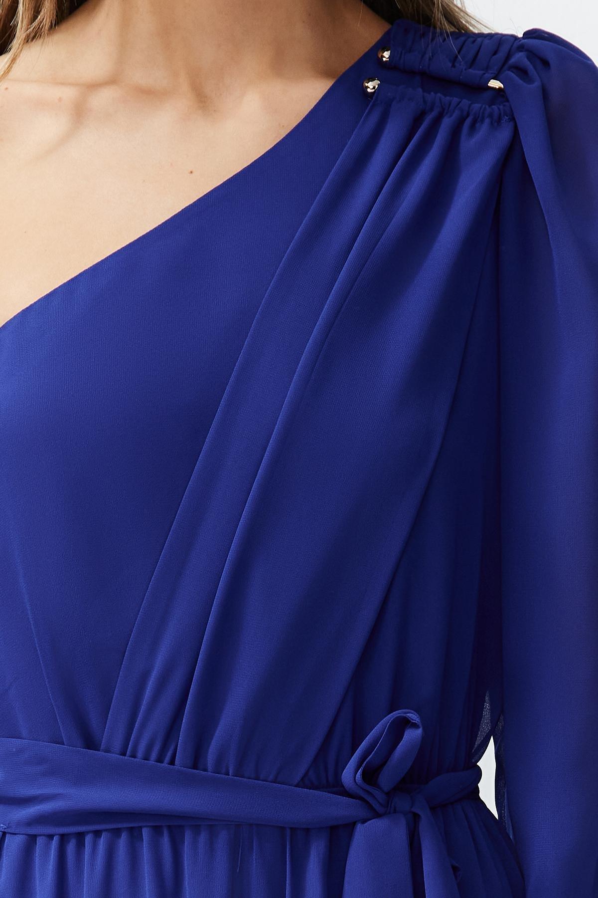Blue Chiffon Long Occasionwear Dress, Sax, large image number 4