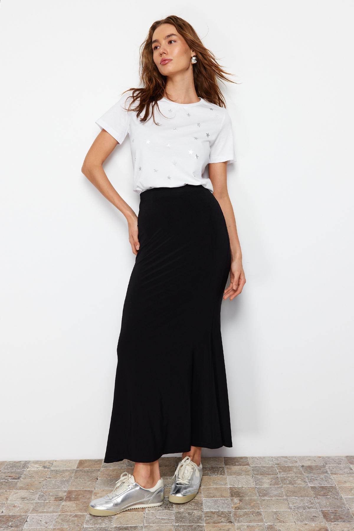 Black Fish-Shaped Maxi Skirt, , large image number 0