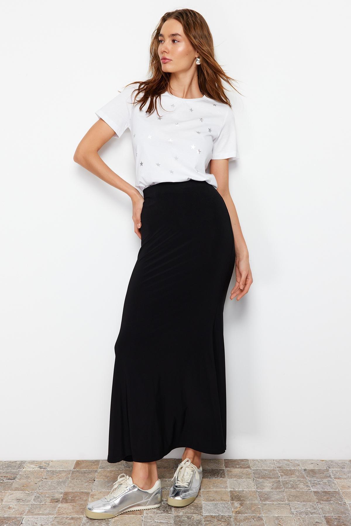 Black Fish-Shaped Maxi Skirt, , large image number 1
