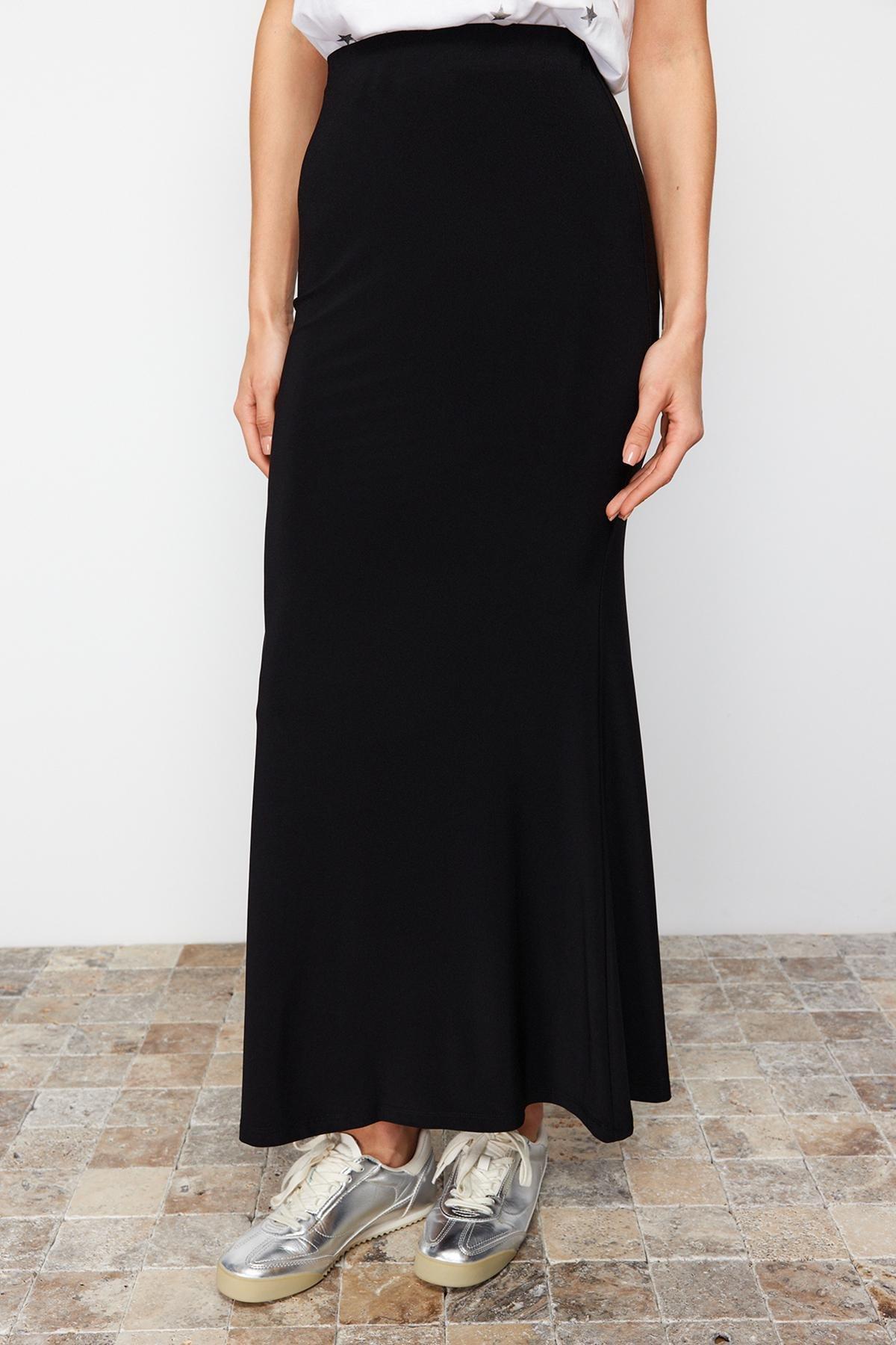 Black Fish-Shaped Maxi Skirt, , large image number 3