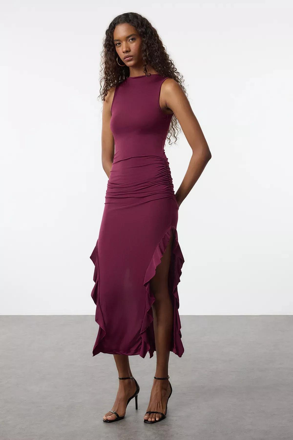 Purple Bodycon Maxi Pencil Dress, Plum, large image number 0