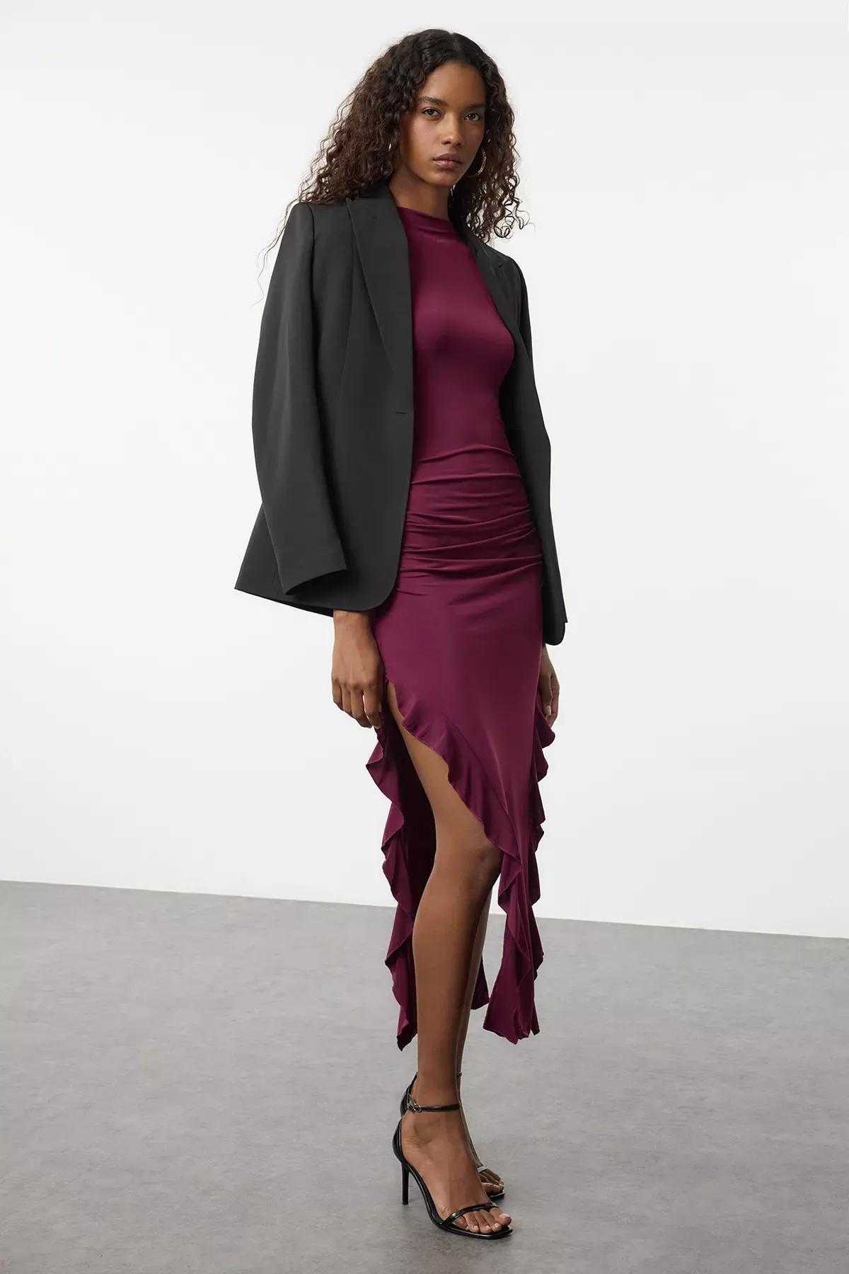 Purple Bodycon Maxi Pencil Dress, Plum, large image number 1