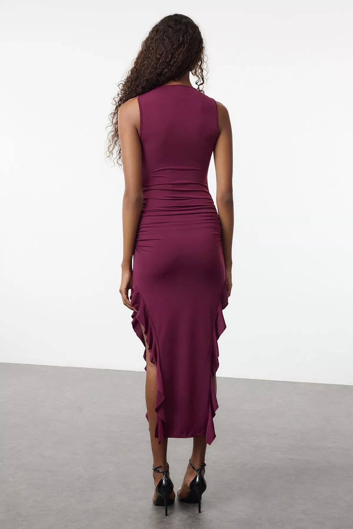 Purple Bodycon Maxi Pencil Dress, Plum, large image number 4