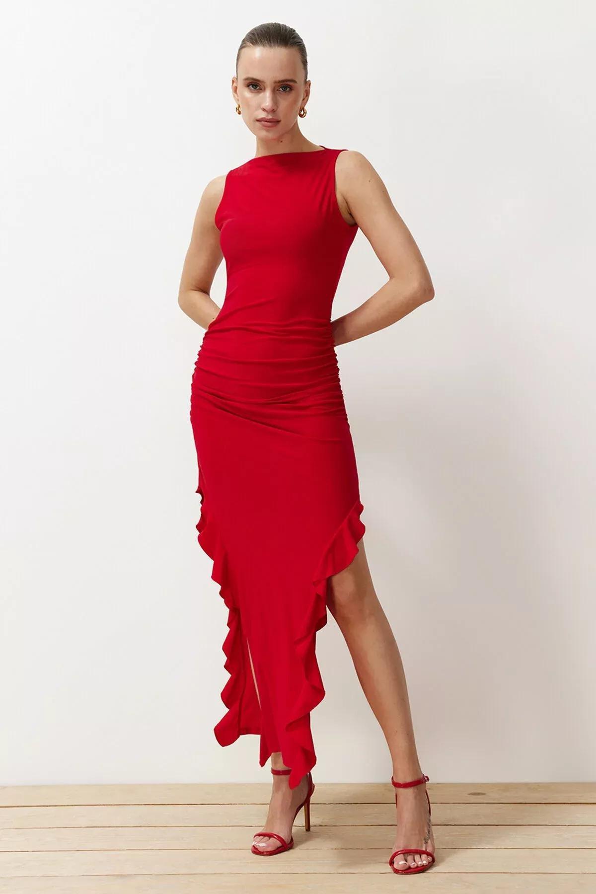 Red Bodycon Slit Maxi Pencil Dress, , large image number 0