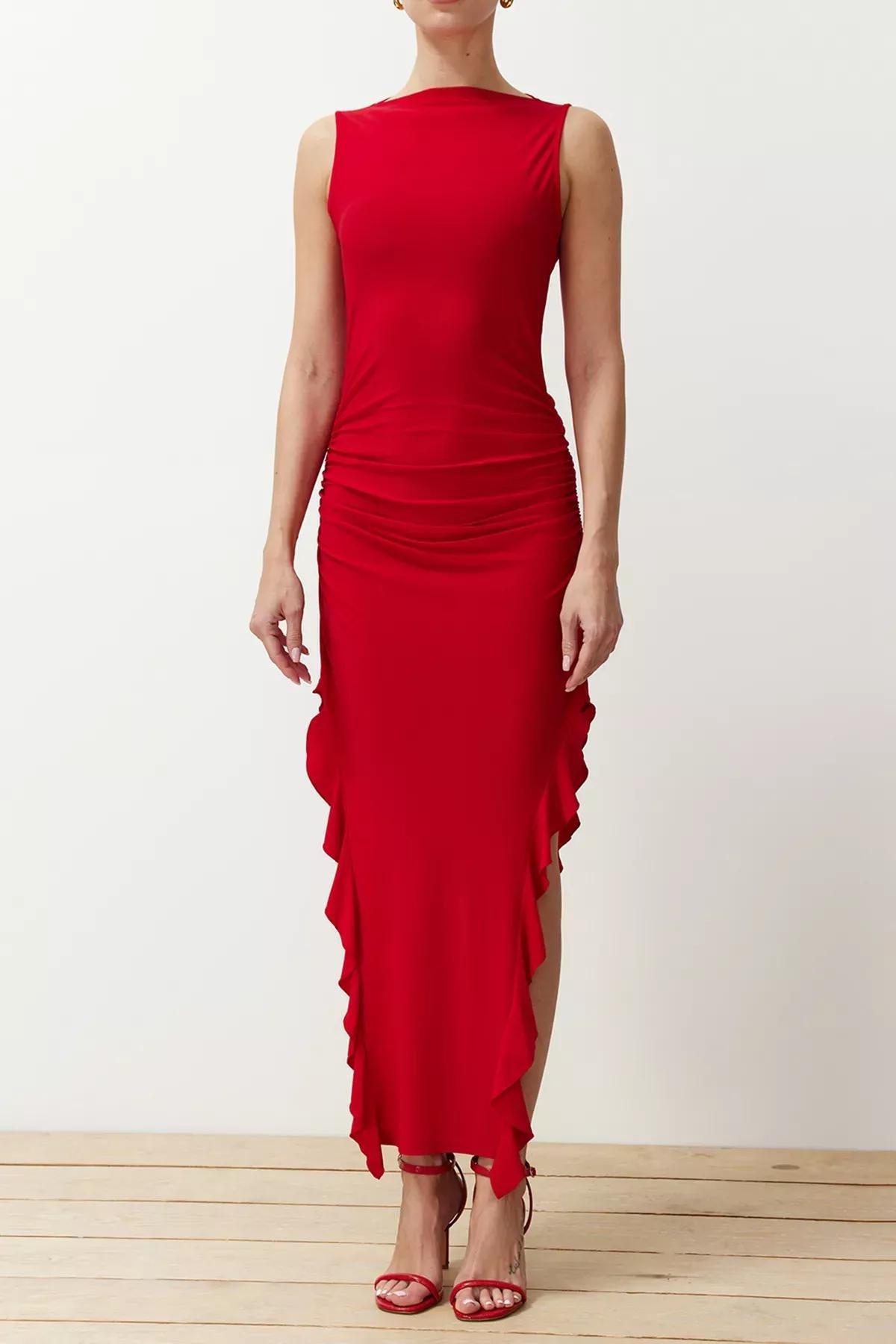 Red Bodycon Slit Maxi Pencil Dress, , large image number 4
