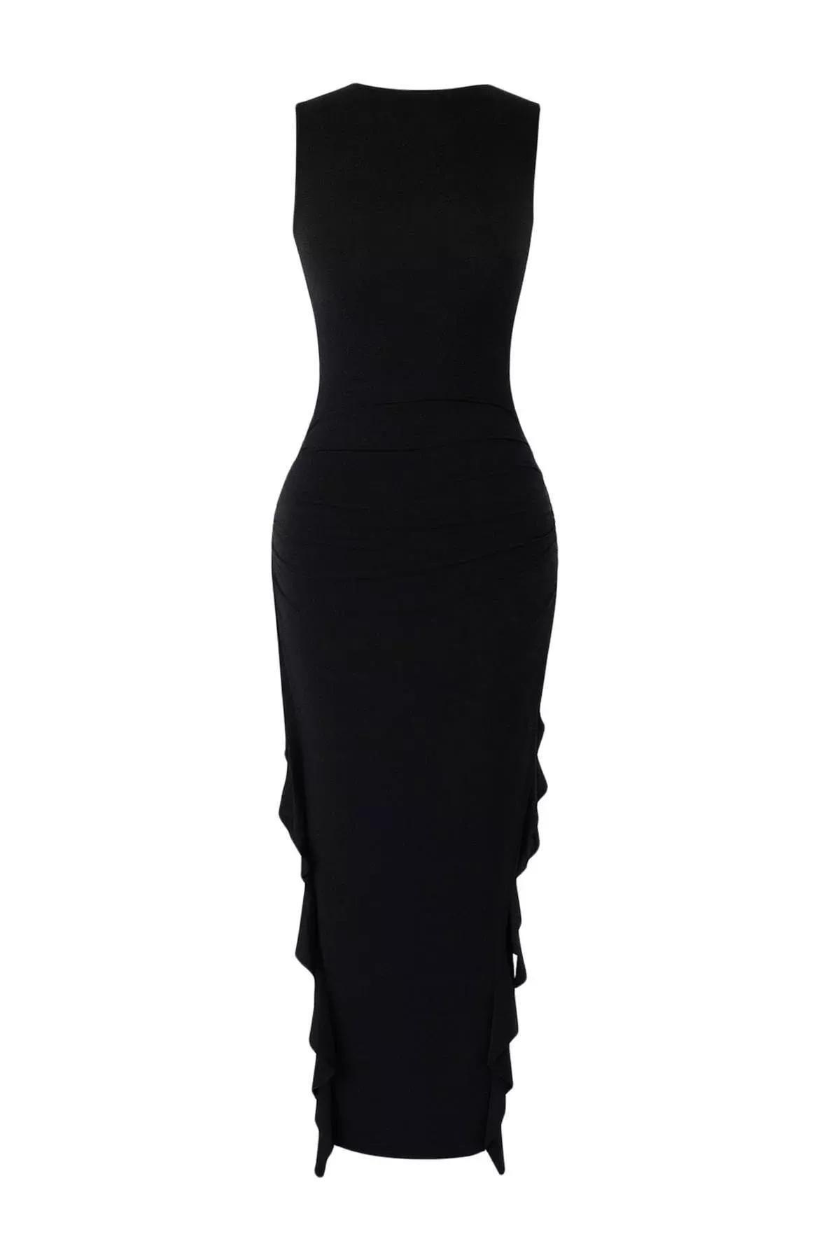 Black Straight Ruffle Maxi Dress, C101_5720, large image number 6
