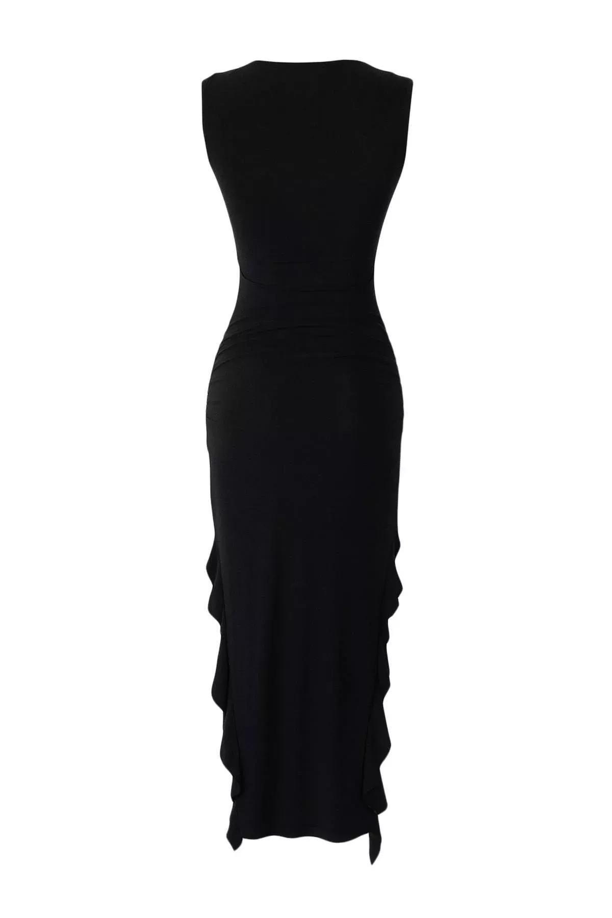 Black Straight Ruffle Maxi Dress, C101_5720, large image number 8