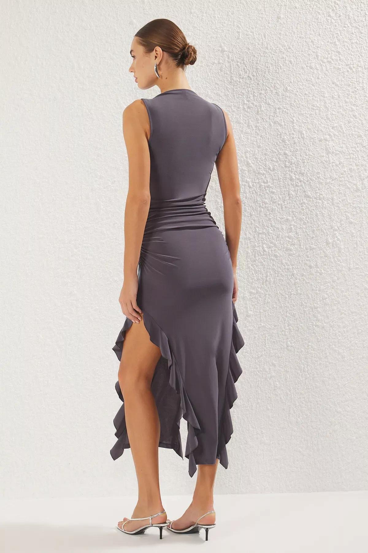 Grey Bodycon Slit Detail Maxi Dress, , large image number 3