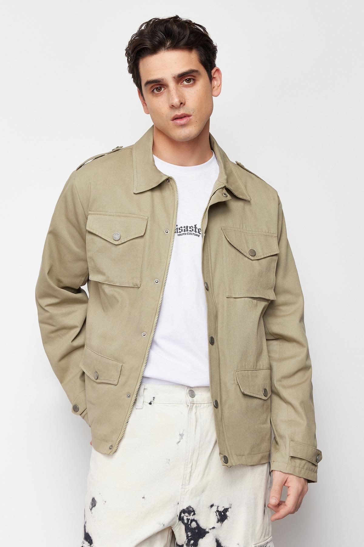 Khaki Regular Fit Jacket, , medium