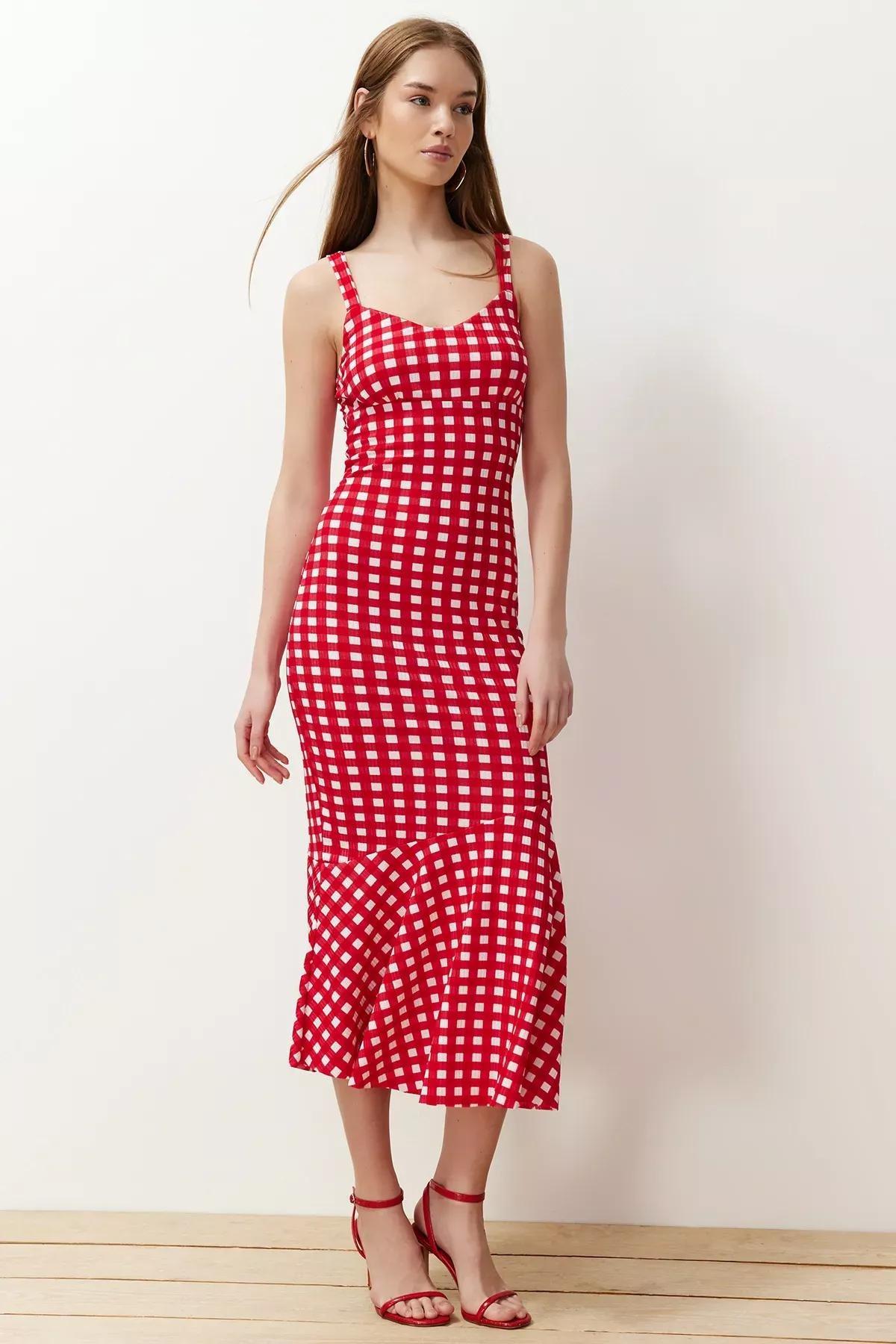 Red Patterned Ribbed Knitted Maxi Dress, C101_5690, large image number 0