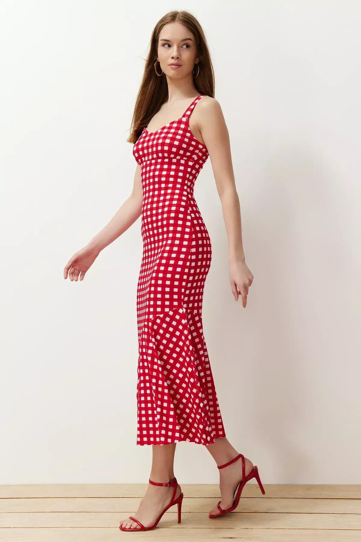 Red Patterned Ribbed Knitted Maxi Dress, C101_5690, large image number 2