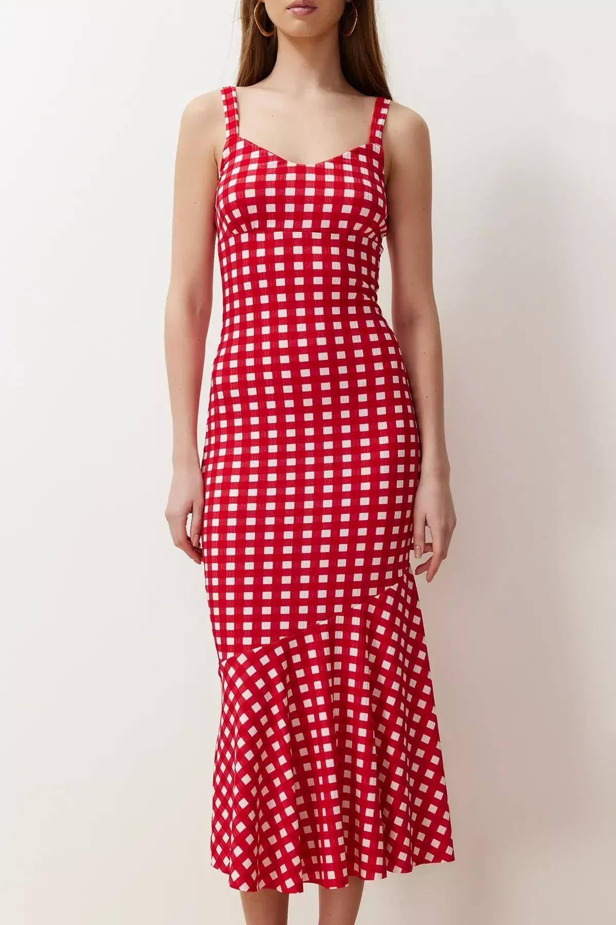Red Patterned Ribbed Knitted Maxi Dress, C101_5690, large image number 4