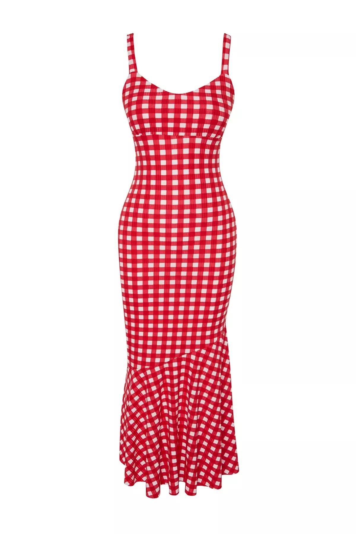 Red Patterned Ribbed Knitted Maxi Dress, C101_5690, large image number 5
