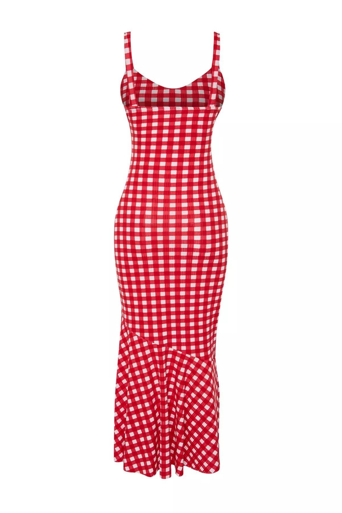 Red Patterned Ribbed Knitted Maxi Dress, C101_5690, large image number 6