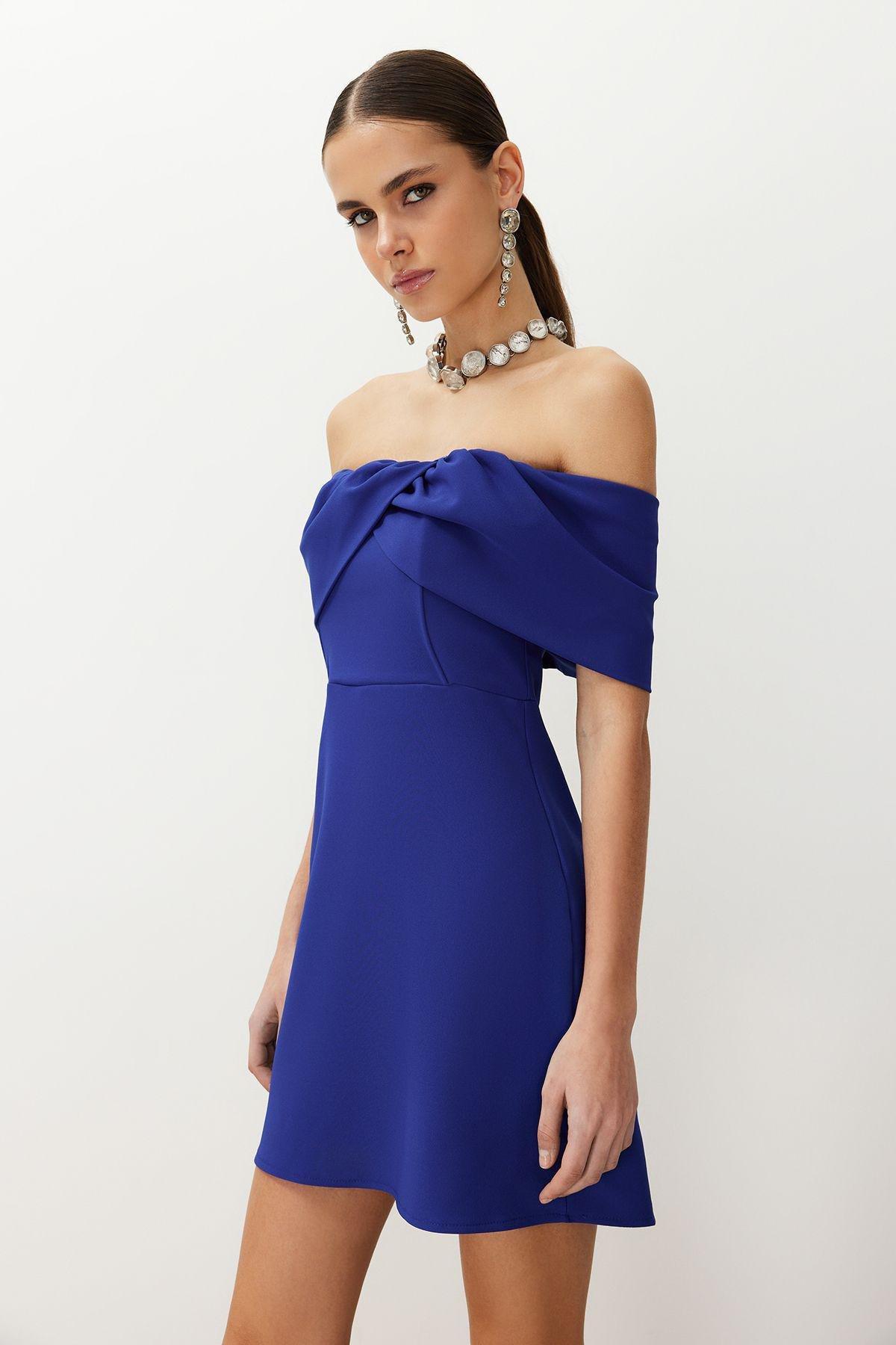 Blue Collared Woven Short Dress, , large image number 1