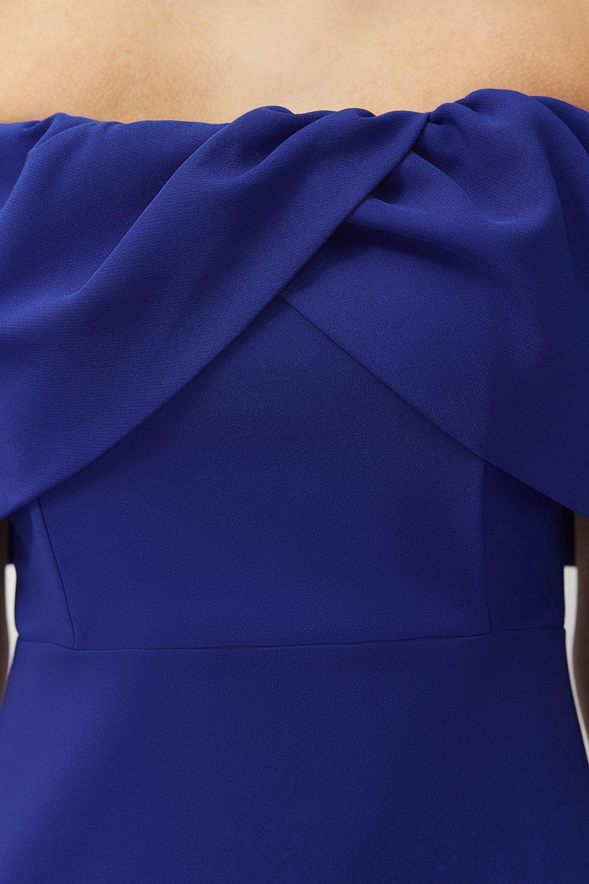 Blue Collared Woven Short Dress, , large image number 4