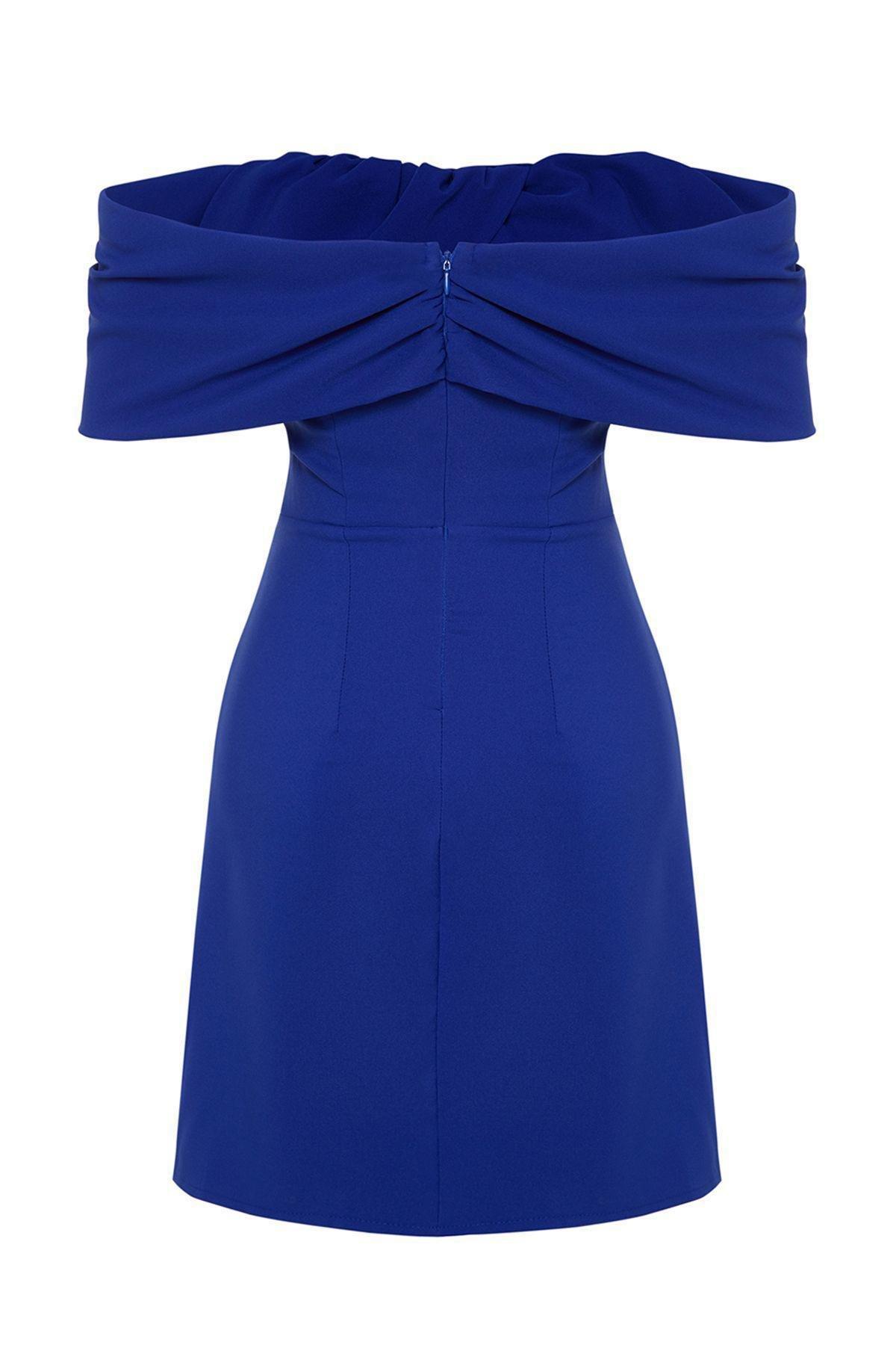 Blue Collared Woven Short Dress, , large image number 6