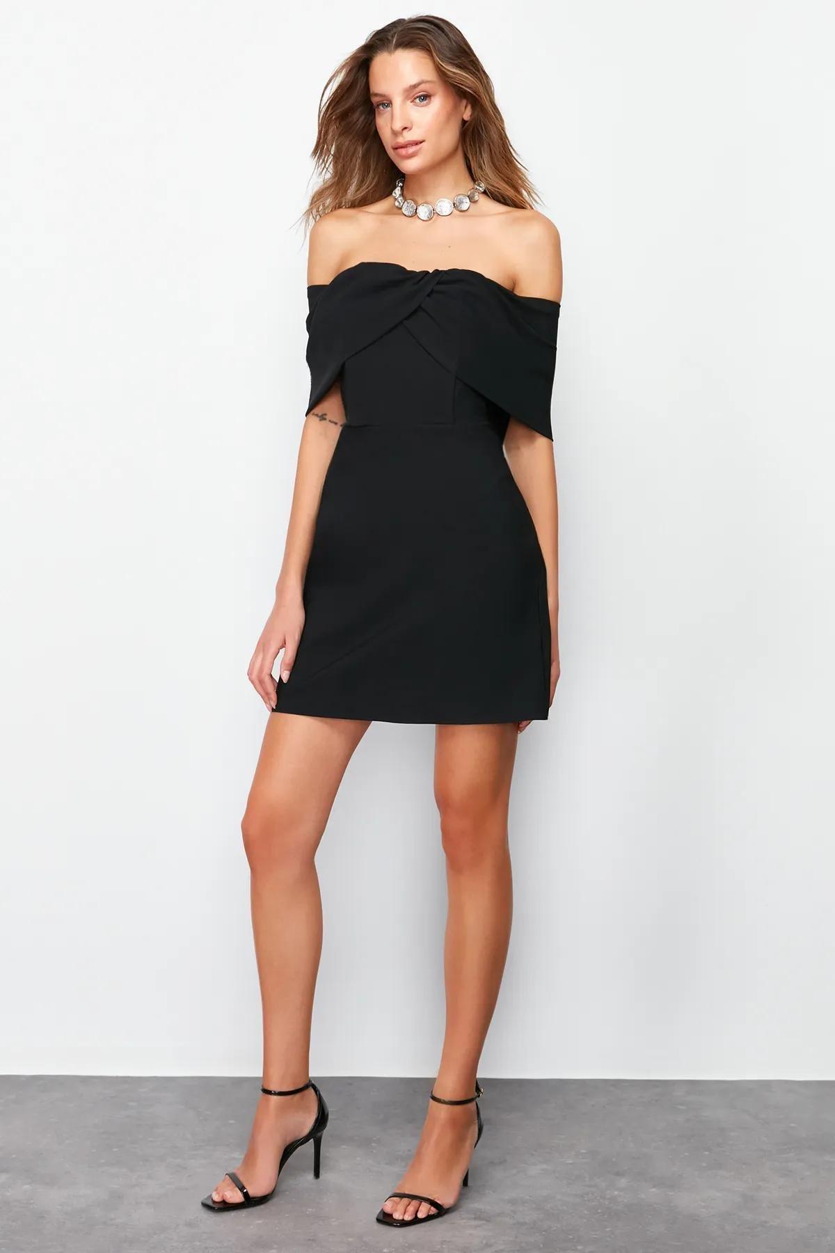 Black Carmen Collar Occasionwear Dress, , large image number 0