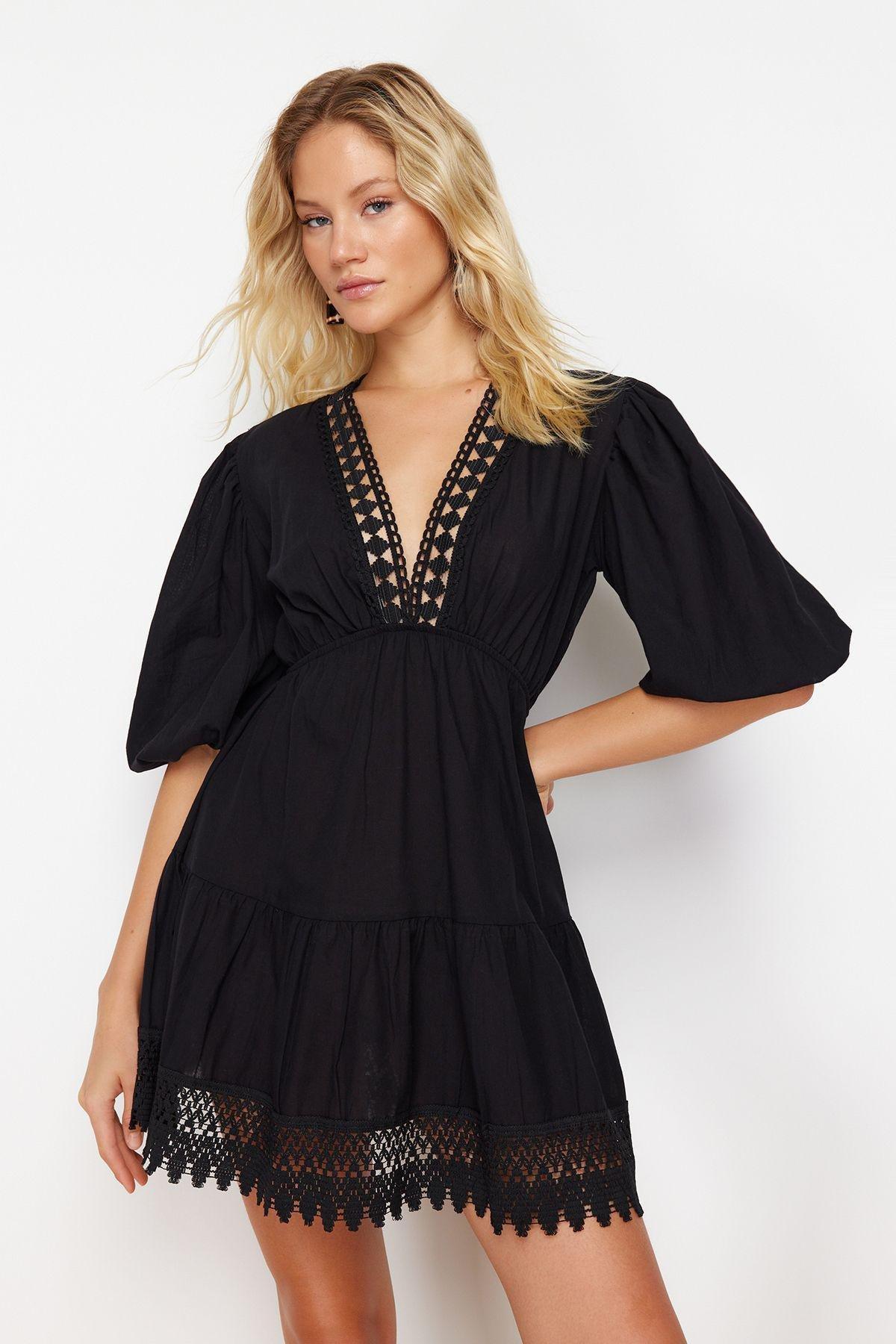 Black Lace Details Mini Dress, , large image number 1