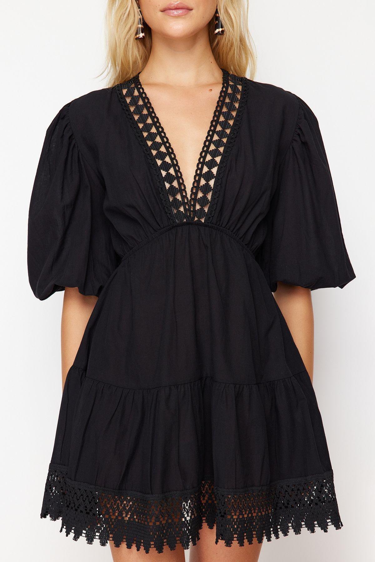 Black Lace Details Mini Dress, , large image number 3
