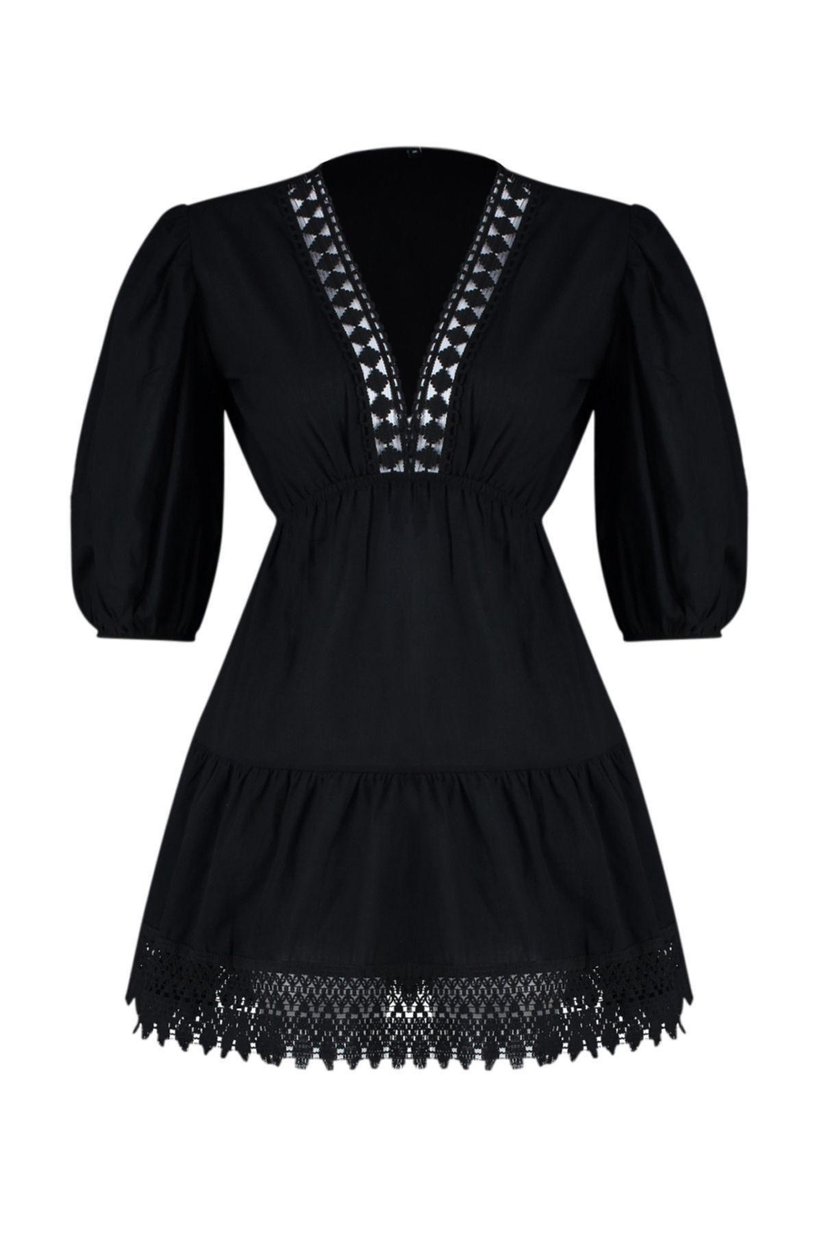Black Lace Details Mini Dress, , large image number 5