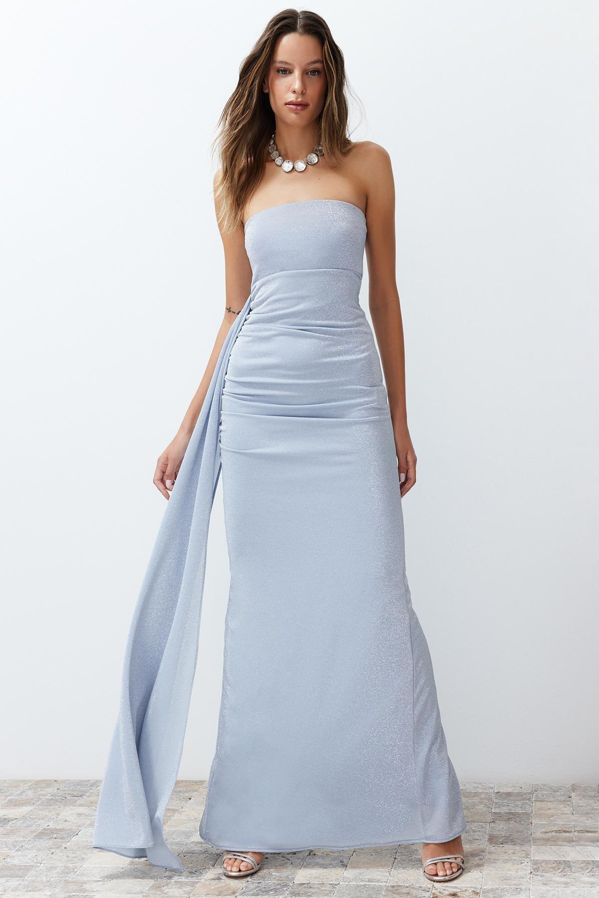 Blue Knitted Long Occasionwear Dress, , large image number 0