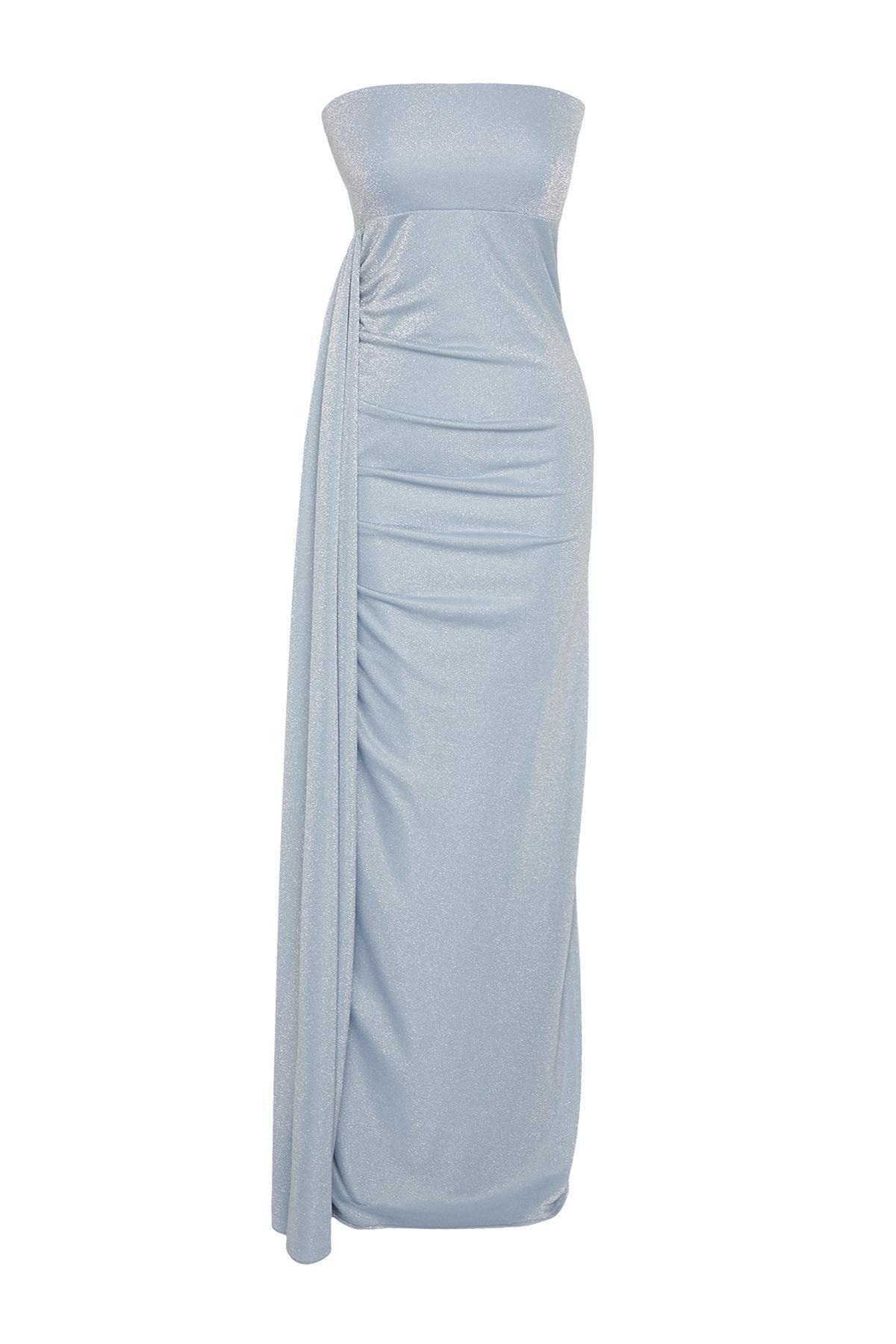Blue Knitted Long Occasionwear Dress, , large image number 4