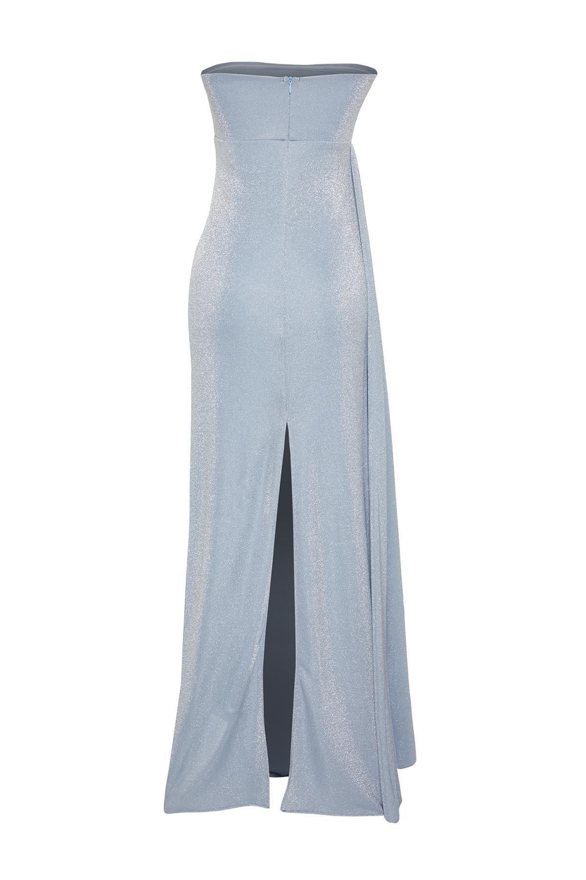Blue Knitted Long Occasionwear Dress, , large image number 5