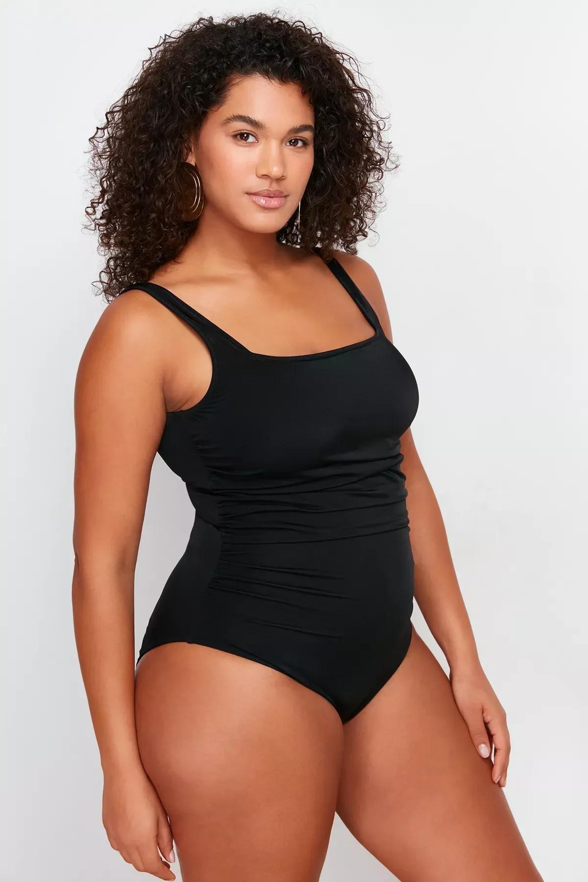 Black Square Collar Swimsuit, C101_5720, large image number 1