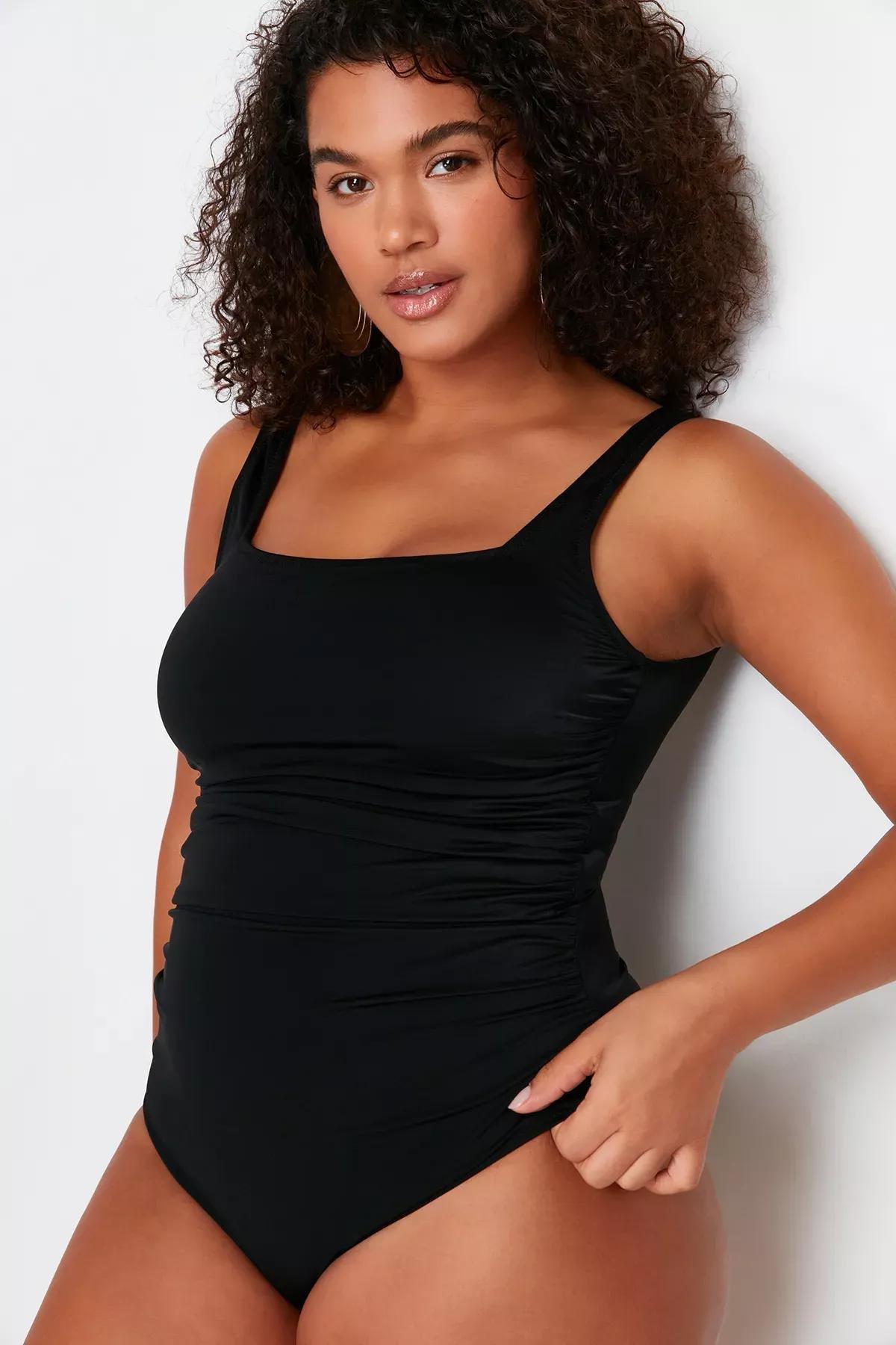 Black Square Collar Swimsuit, C101_5720, large image number 2