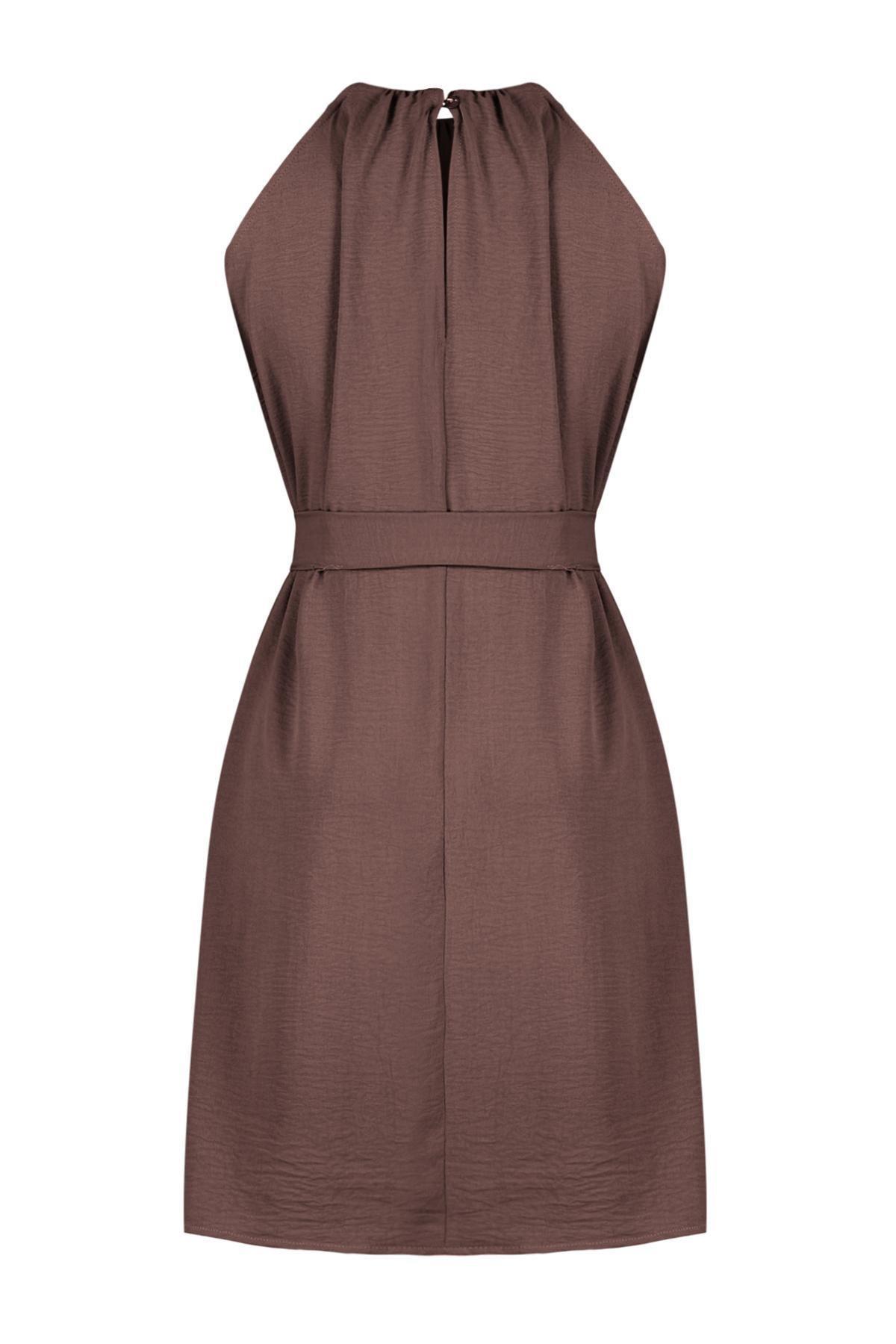 Brown Belted Halter Neck Mini Dress, , large image number 5