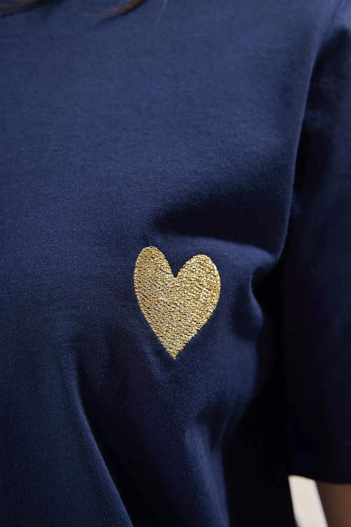 Blue Star Embroidered Knitted T-Shirt, Navy blue, large image number 2