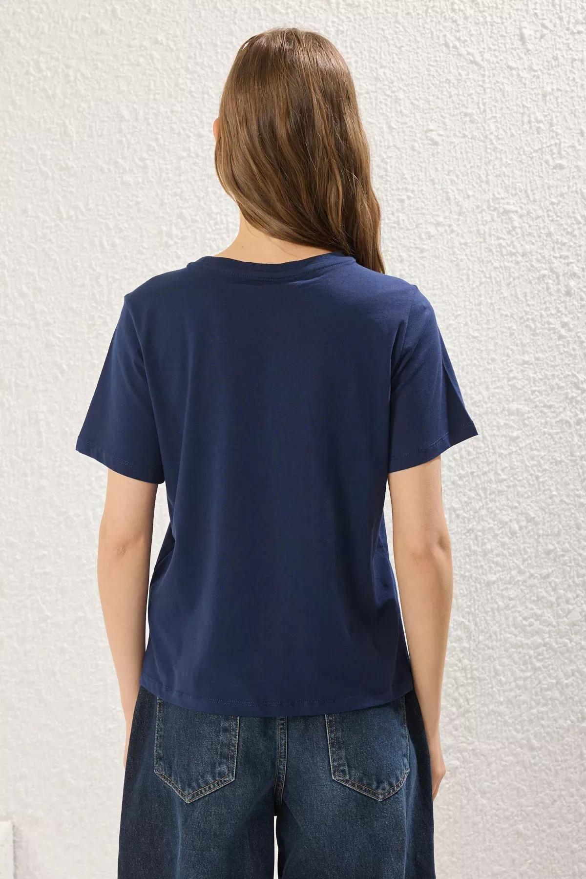 Blue Star Embroidered Knitted T-Shirt, Navy blue, large image number 3