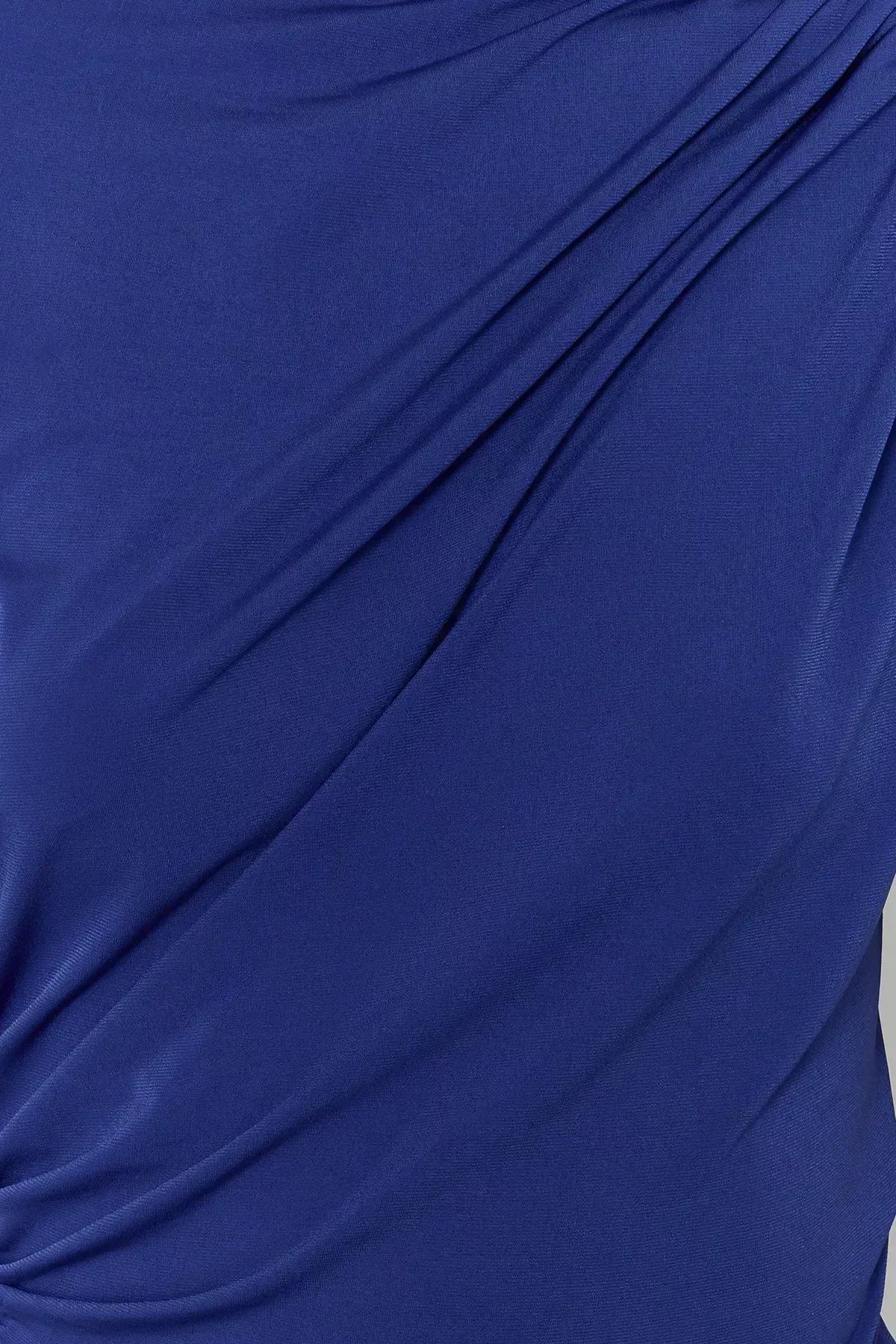 Draped Detailed Casual Blouse, Sax, large image number 4