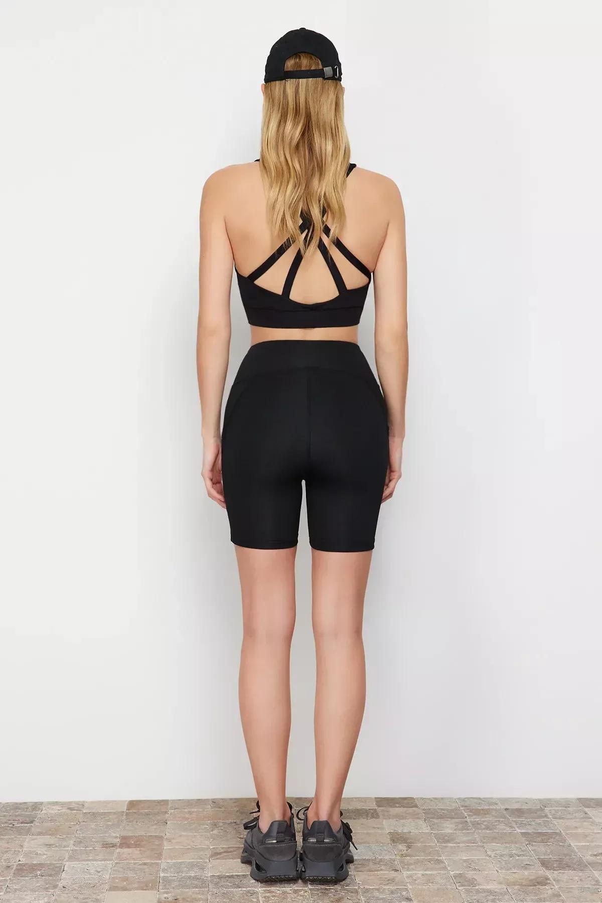 Black Detailed Knitted Sports Leggings, C101_5720, large image number 4