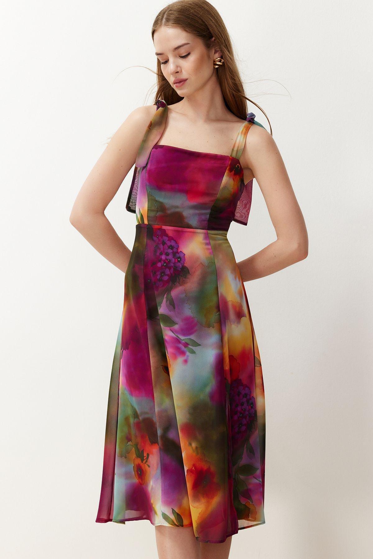 Multicolour Floral Chiffon Midi Dress, , large image number 0