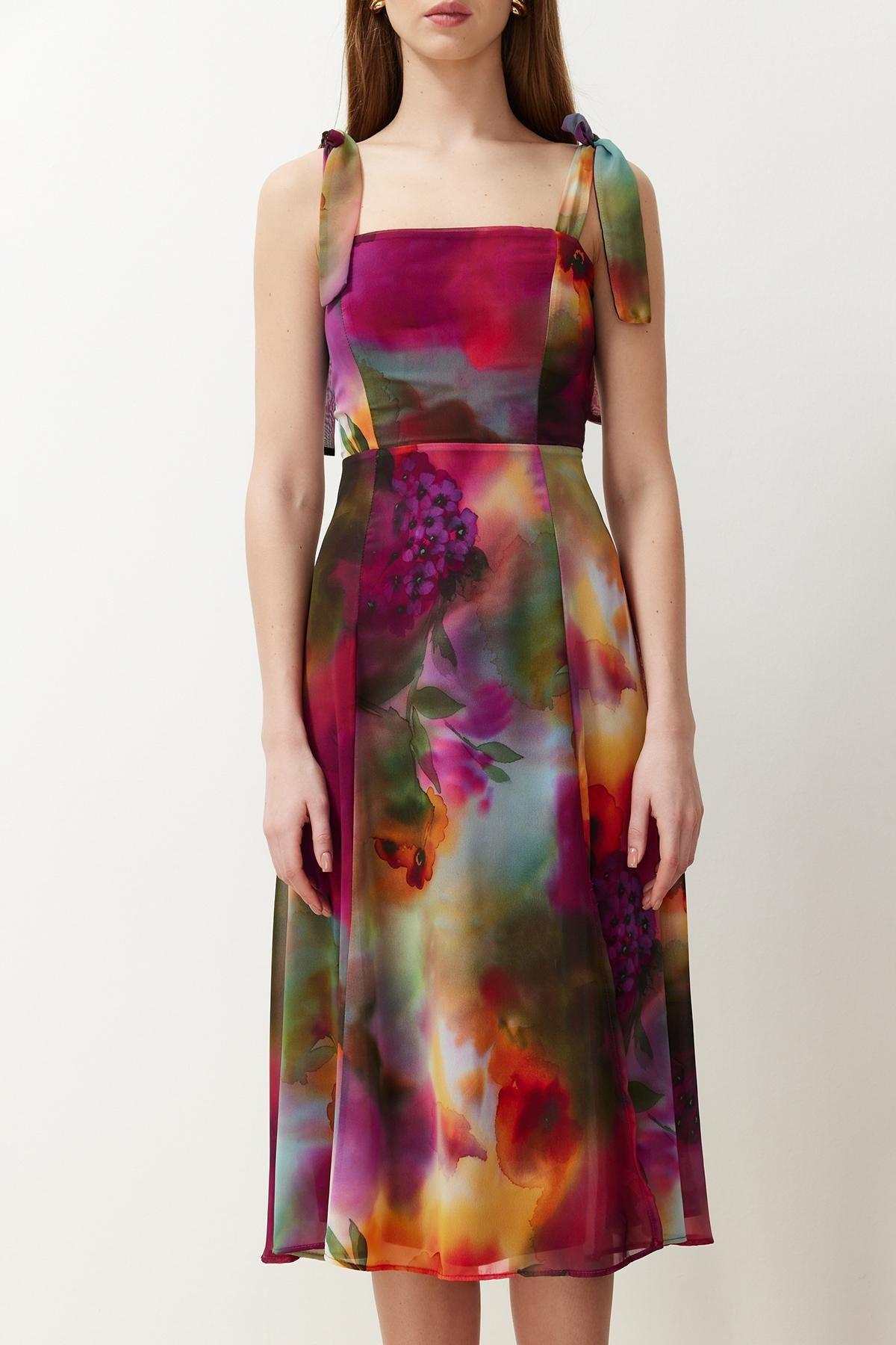 Multicolour Floral Chiffon Midi Dress, , large image number 1
