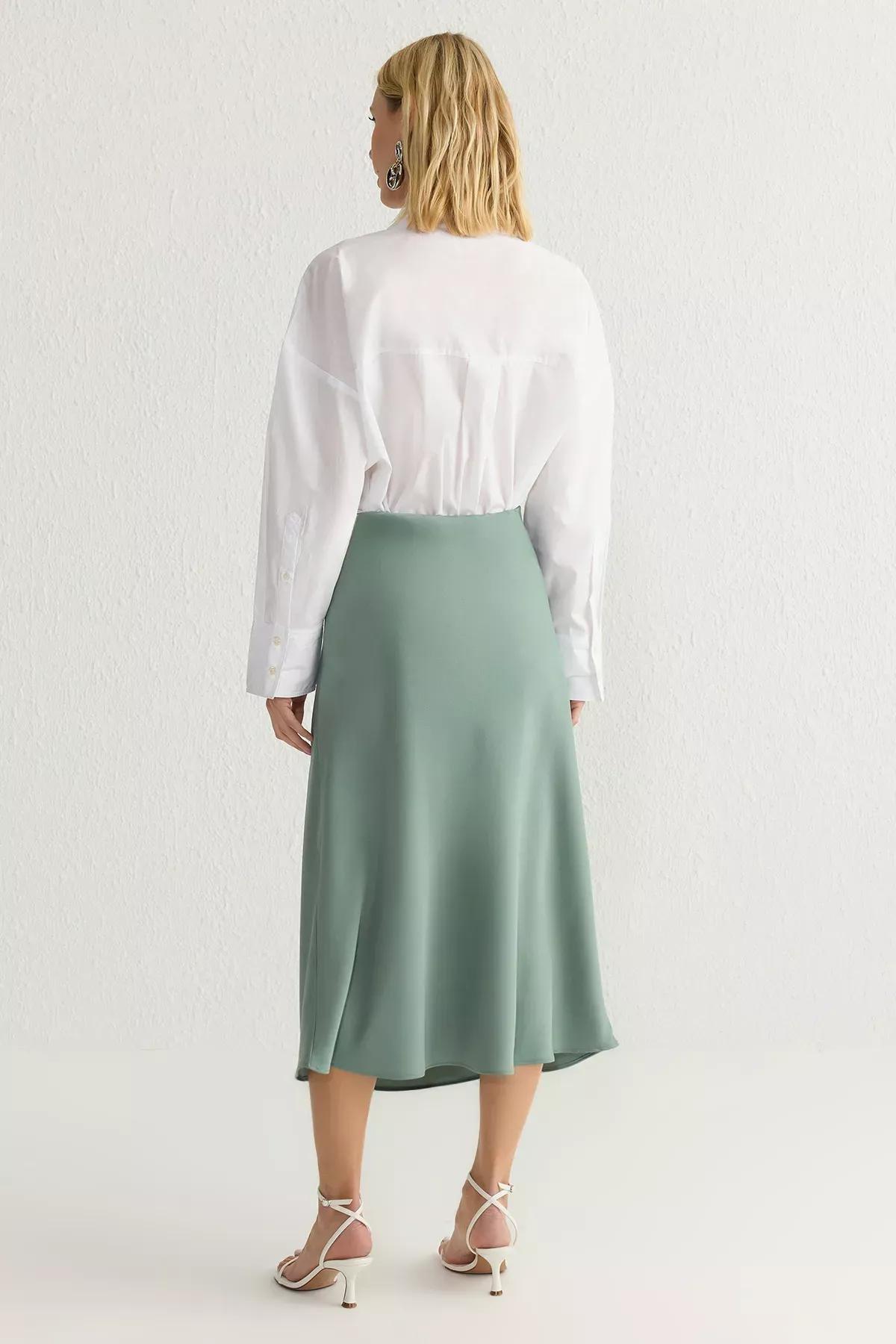 Green A-Line Satin Midi Skirt, , large image number 4